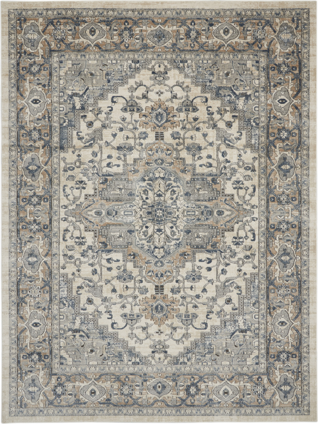 9" X 12" Ivory Floral Power Loom Area Rug