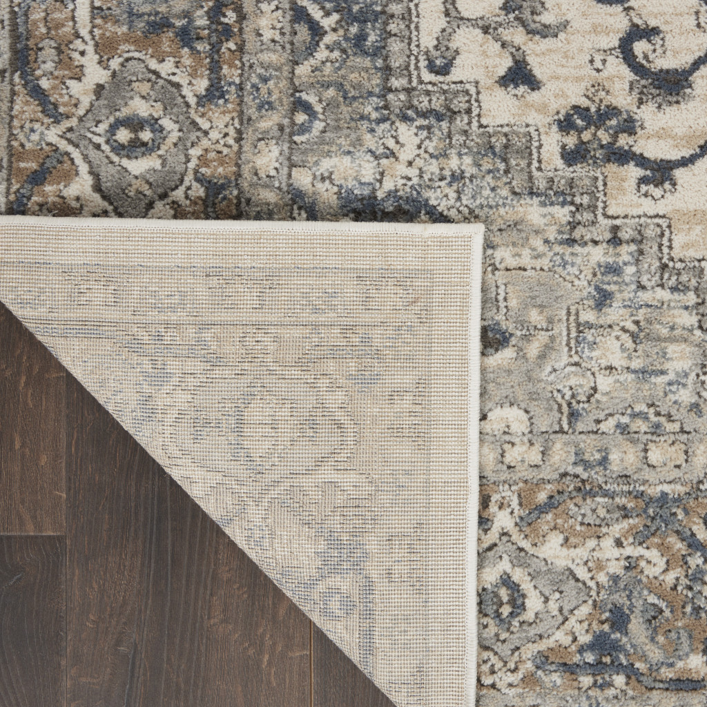 9" X 12" Ivory Floral Power Loom Area Rug
