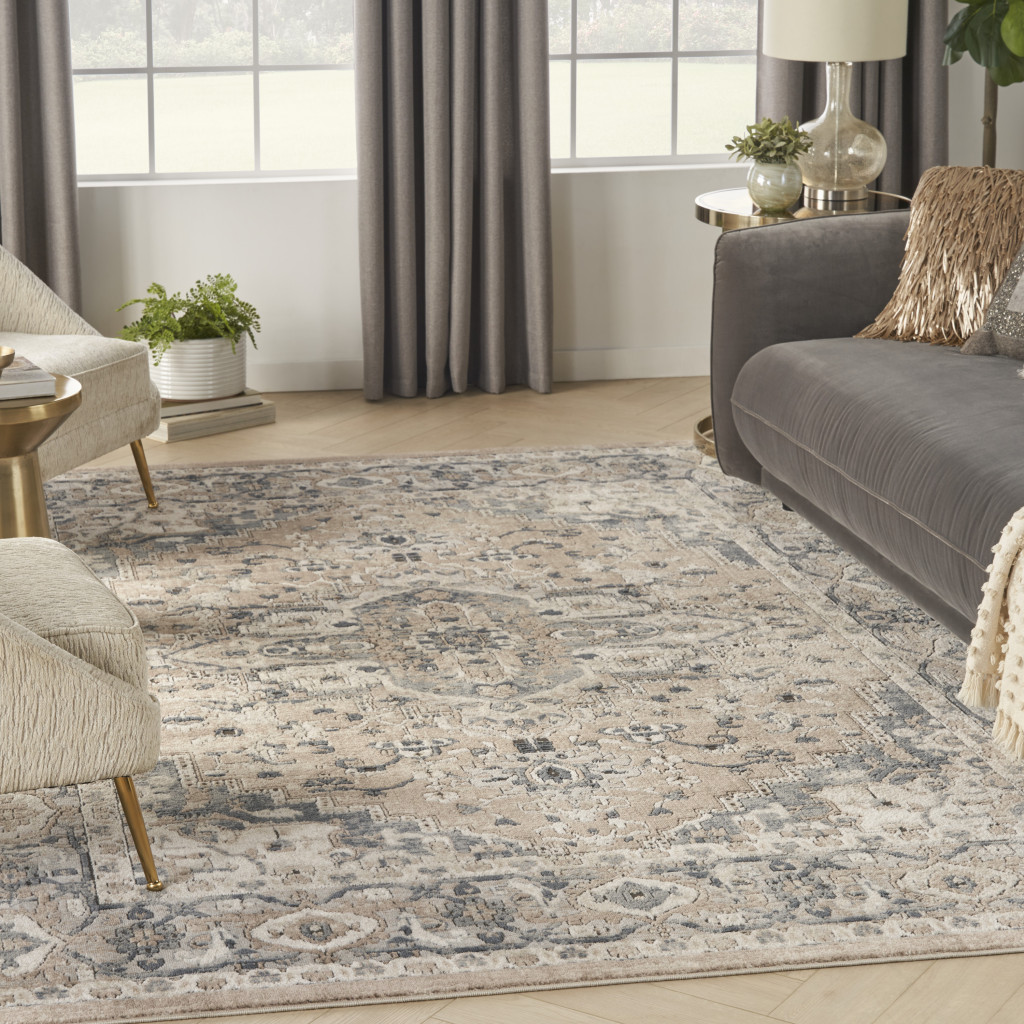 7" X 10" Ivory Floral Power Loom Area Rug