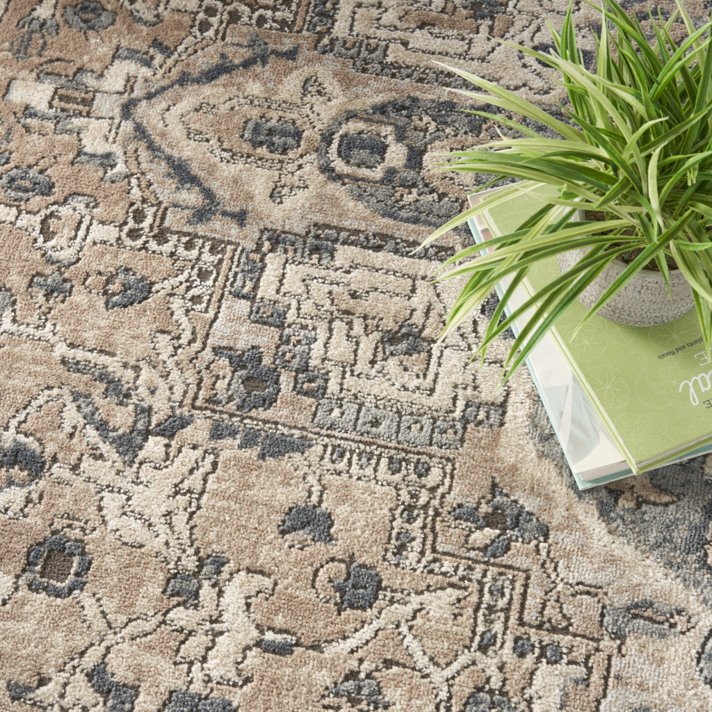 7" X 10" Ivory Floral Power Loom Area Rug