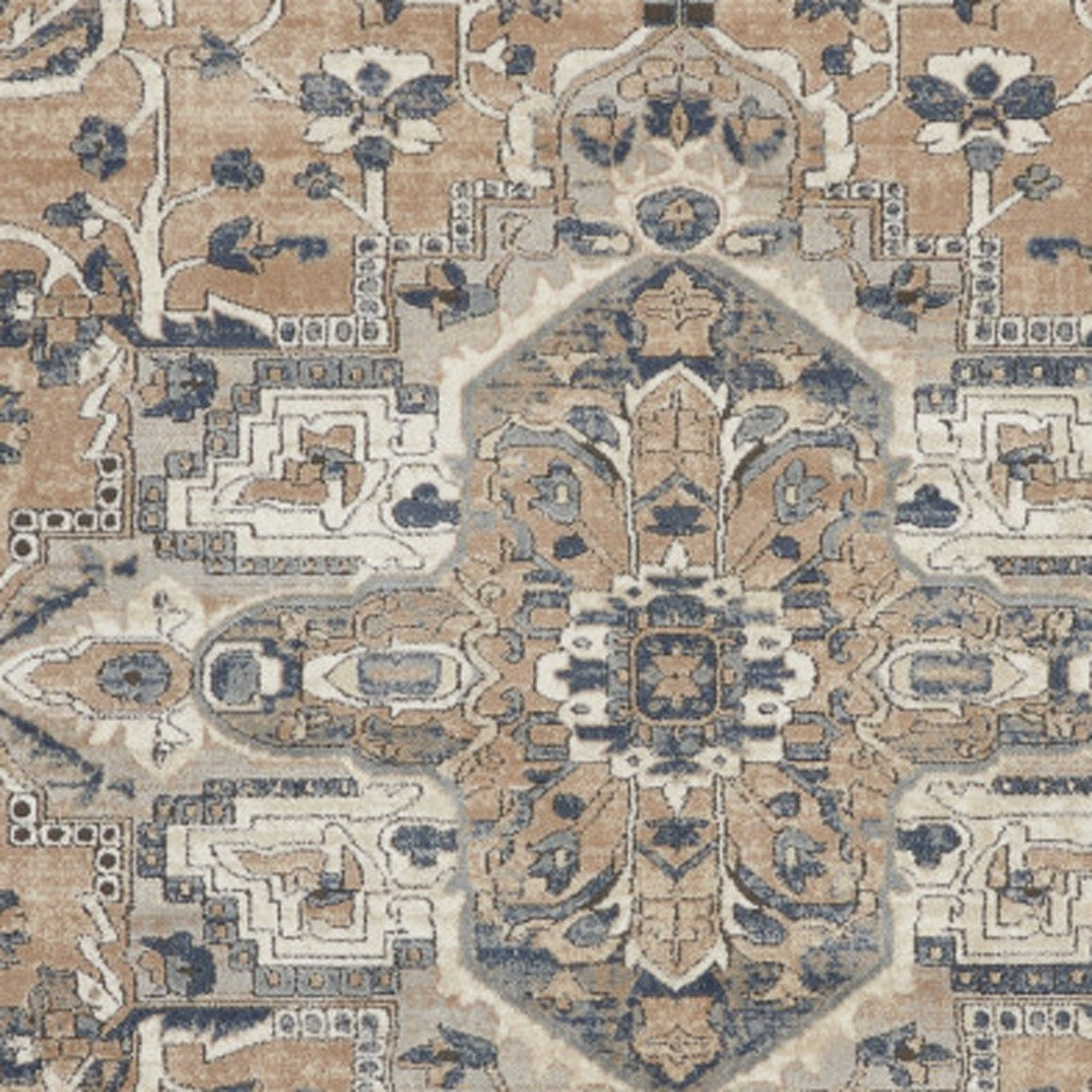 7" X 10" Ivory Floral Power Loom Area Rug