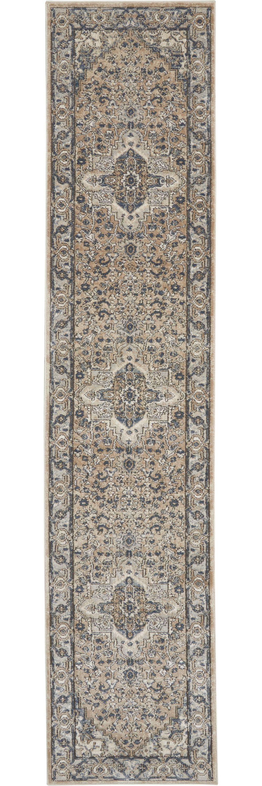 12" Gray and Ivory Medallion Power Loom Runner Rug