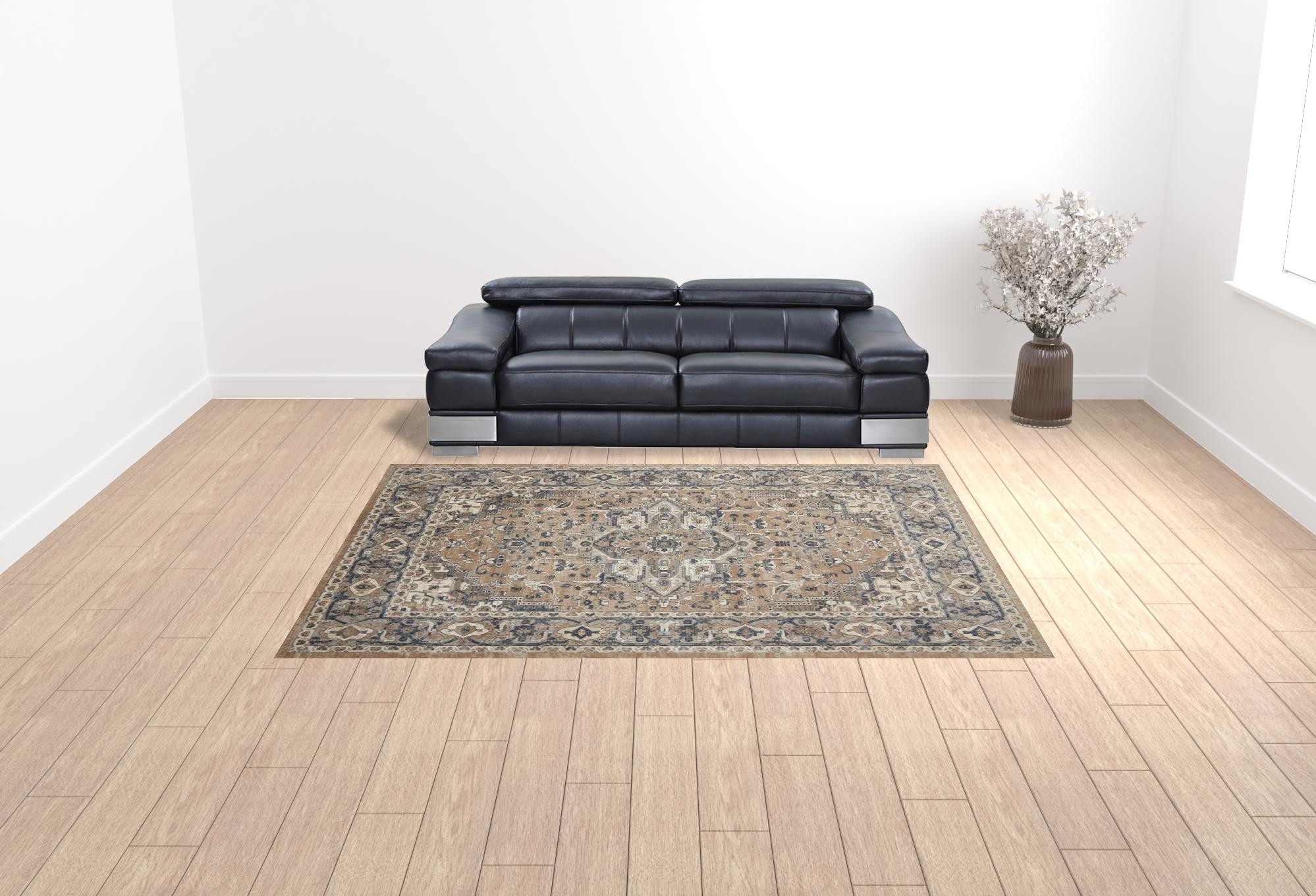 9" X 12" Ivory Floral Power Loom Area Rug