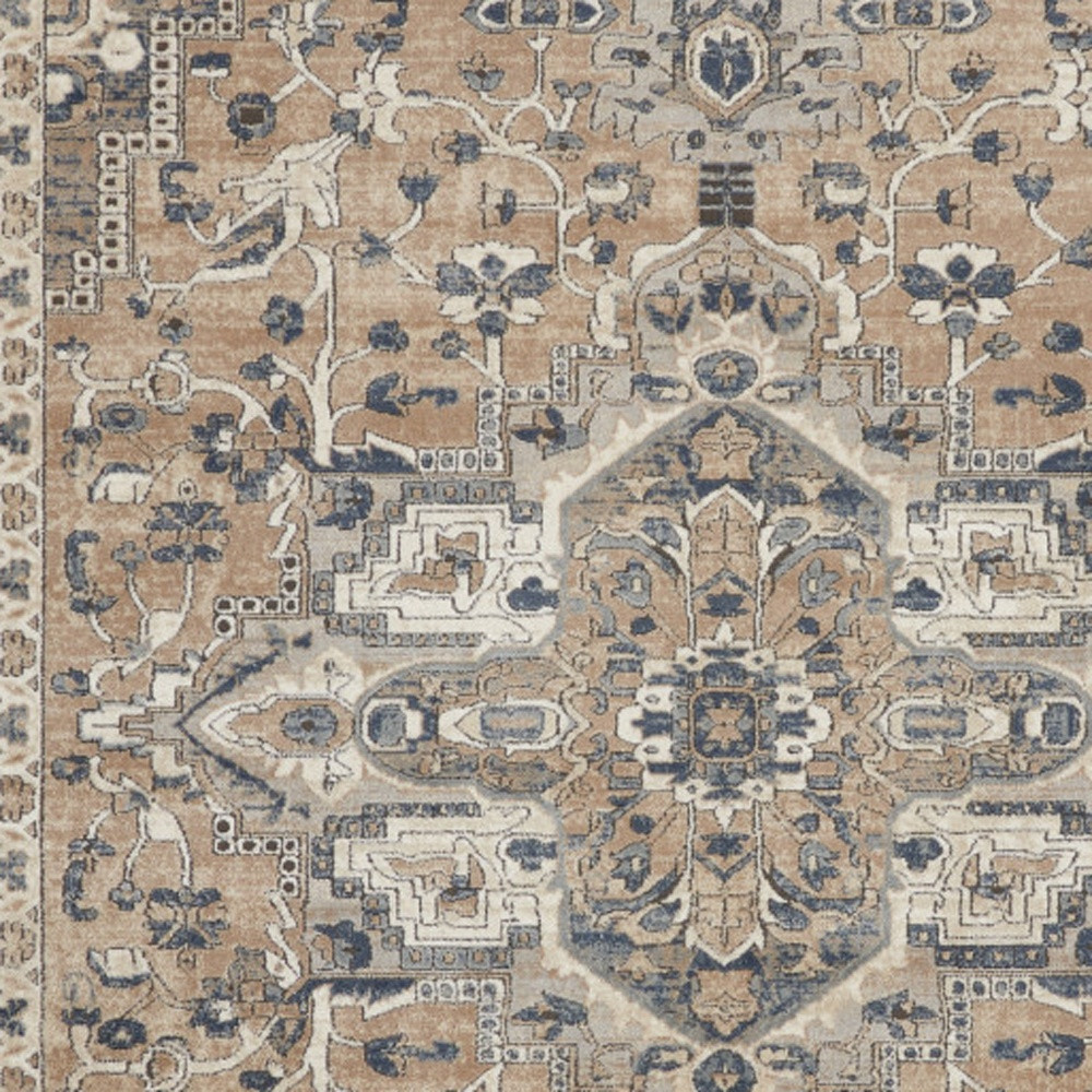 9" X 12" Ivory Floral Power Loom Area Rug
