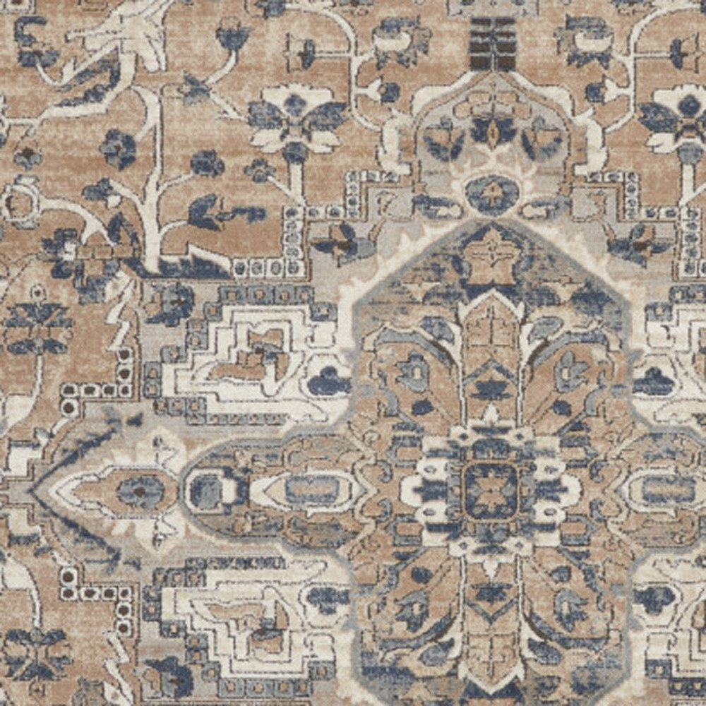 9" X 12" Ivory Floral Power Loom Area Rug