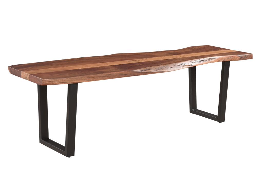 66 Brown And Black Solid Wood Dining Bench