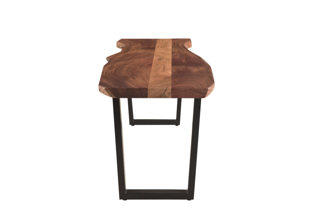 66 Brown And Black Solid Wood Dining Bench