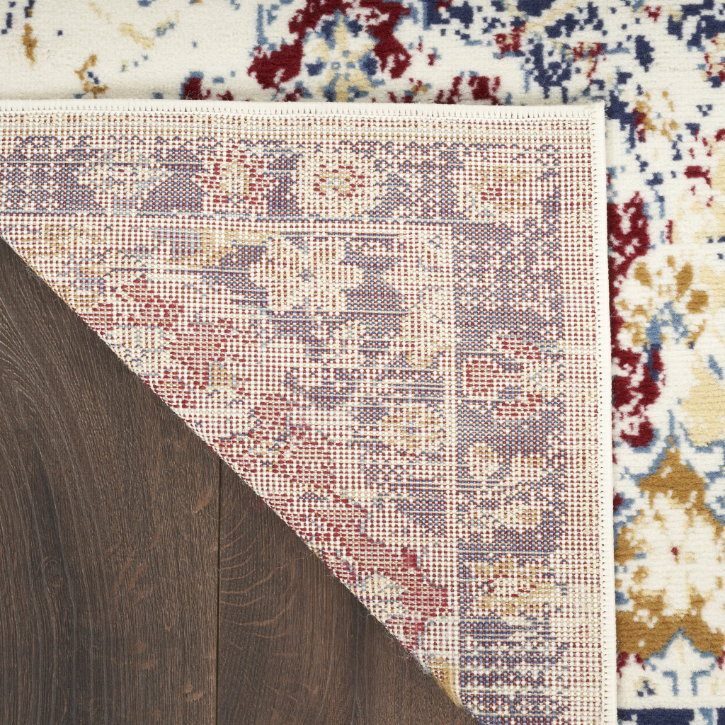 6" X 9" Navy Blue Damask Power Loom Distressed Area Rug