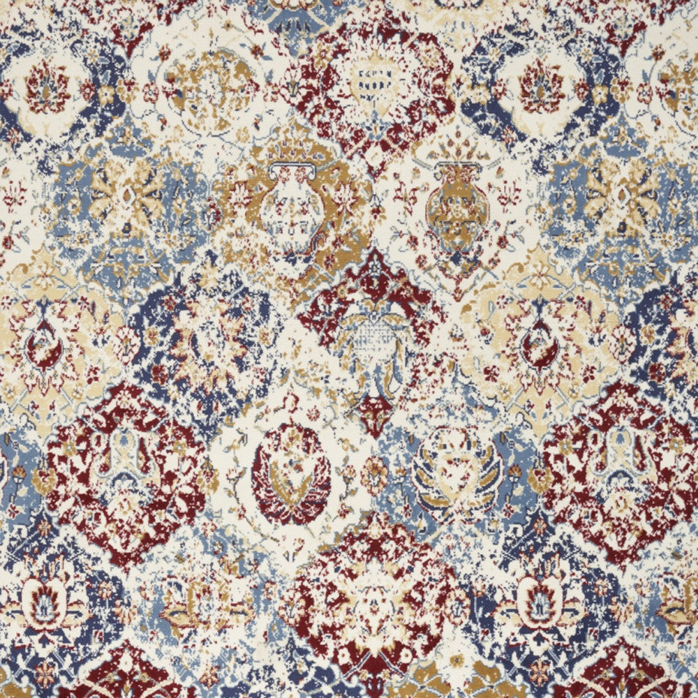 6" X 9" Navy Blue Damask Power Loom Distressed Area Rug