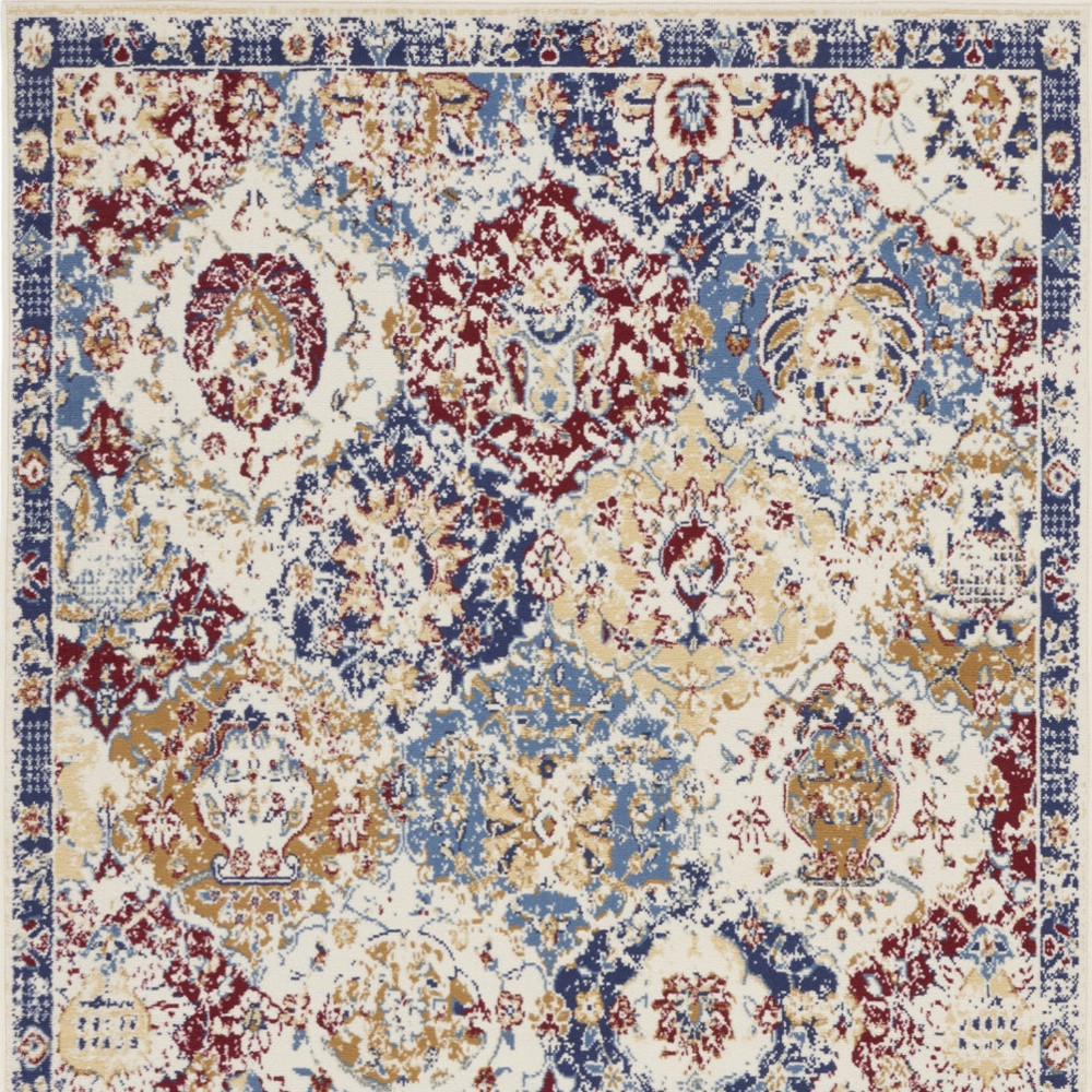5" X 7" Navy Blue Damask Power Loom Distressed Area Rug