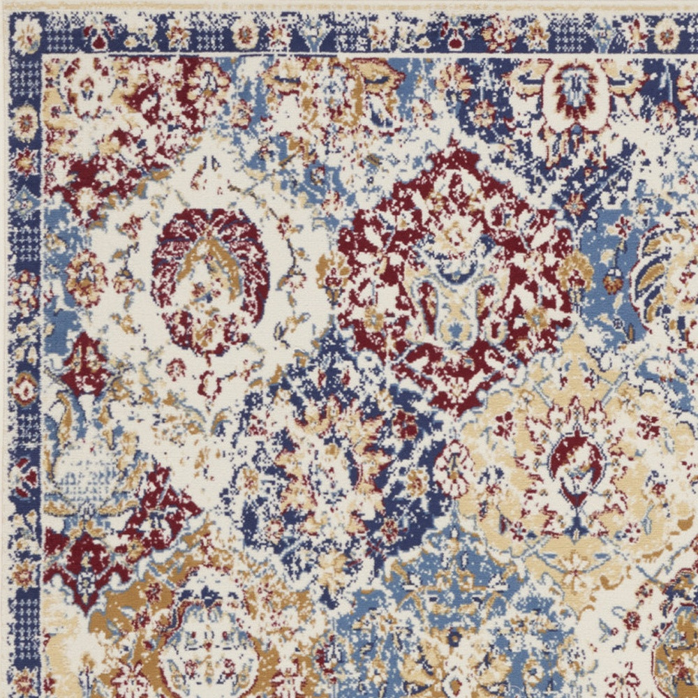 5" X 7" Navy Blue Damask Power Loom Distressed Area Rug