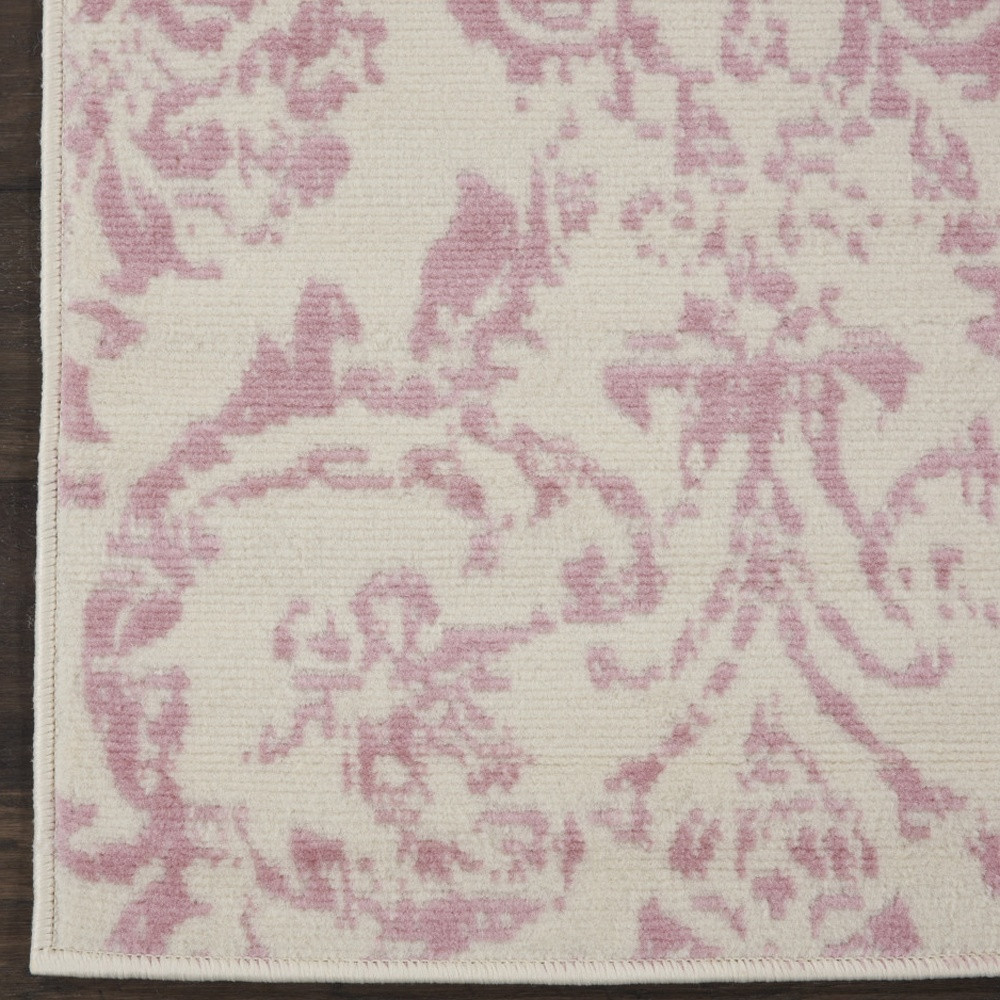 7" Cream Damask Power Loom Runner Rug