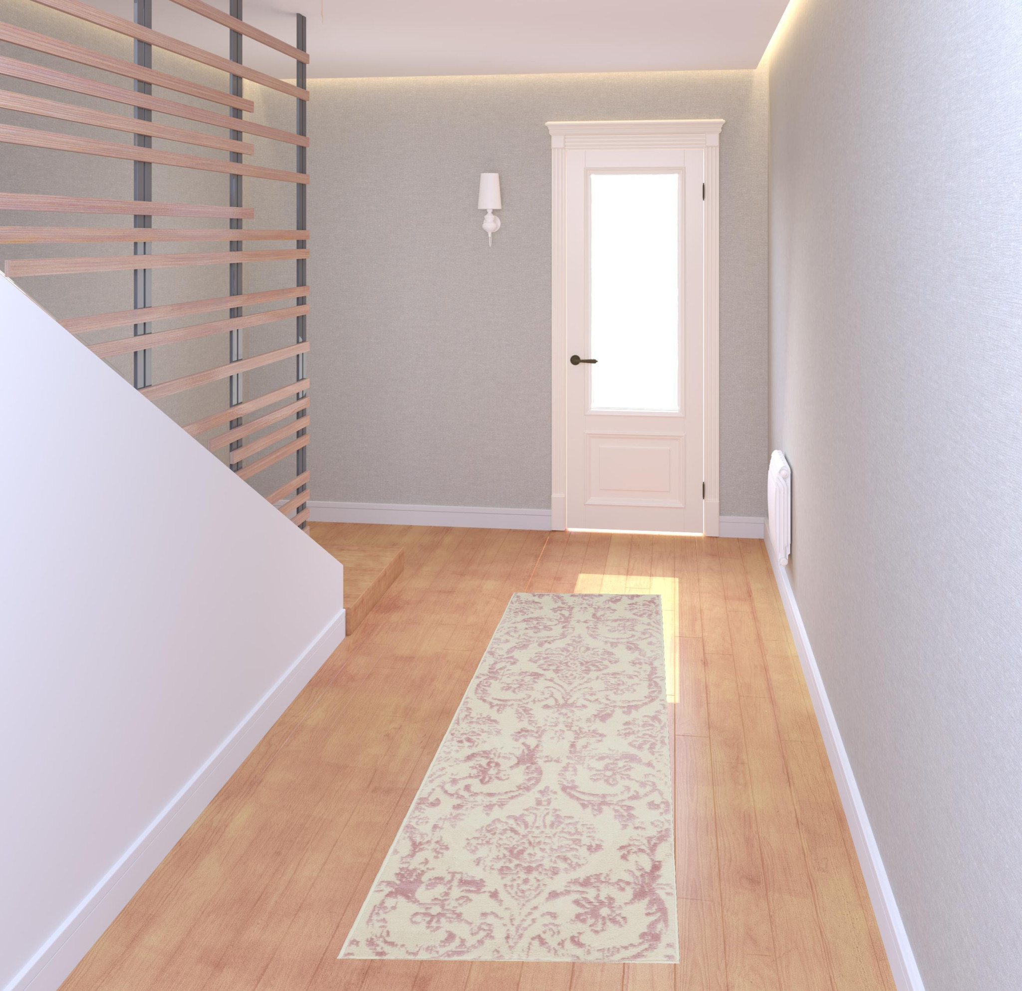 7" Cream Damask Power Loom Runner Rug