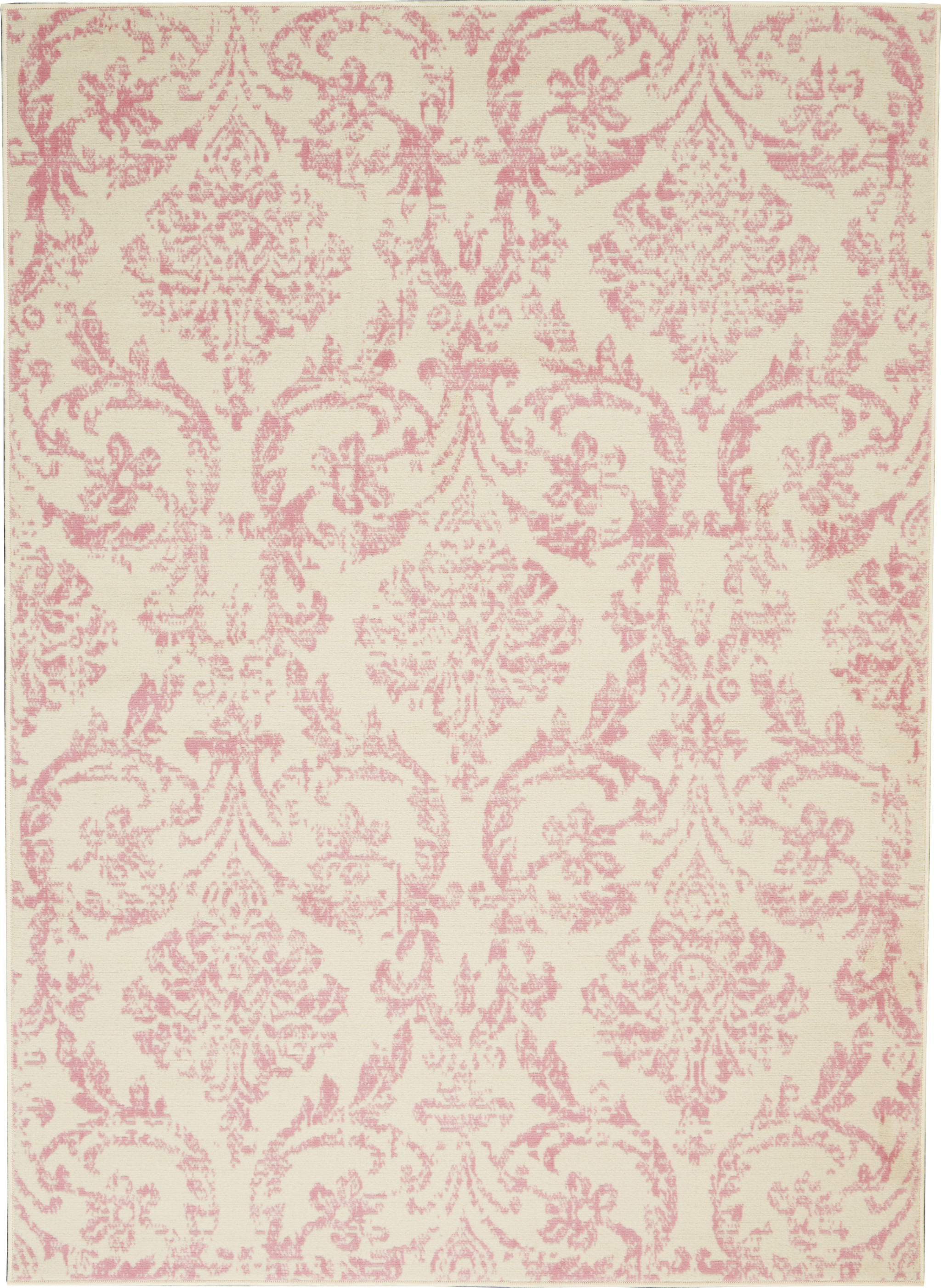 5" X 7" Cream Damask Power Loom Area Rug
