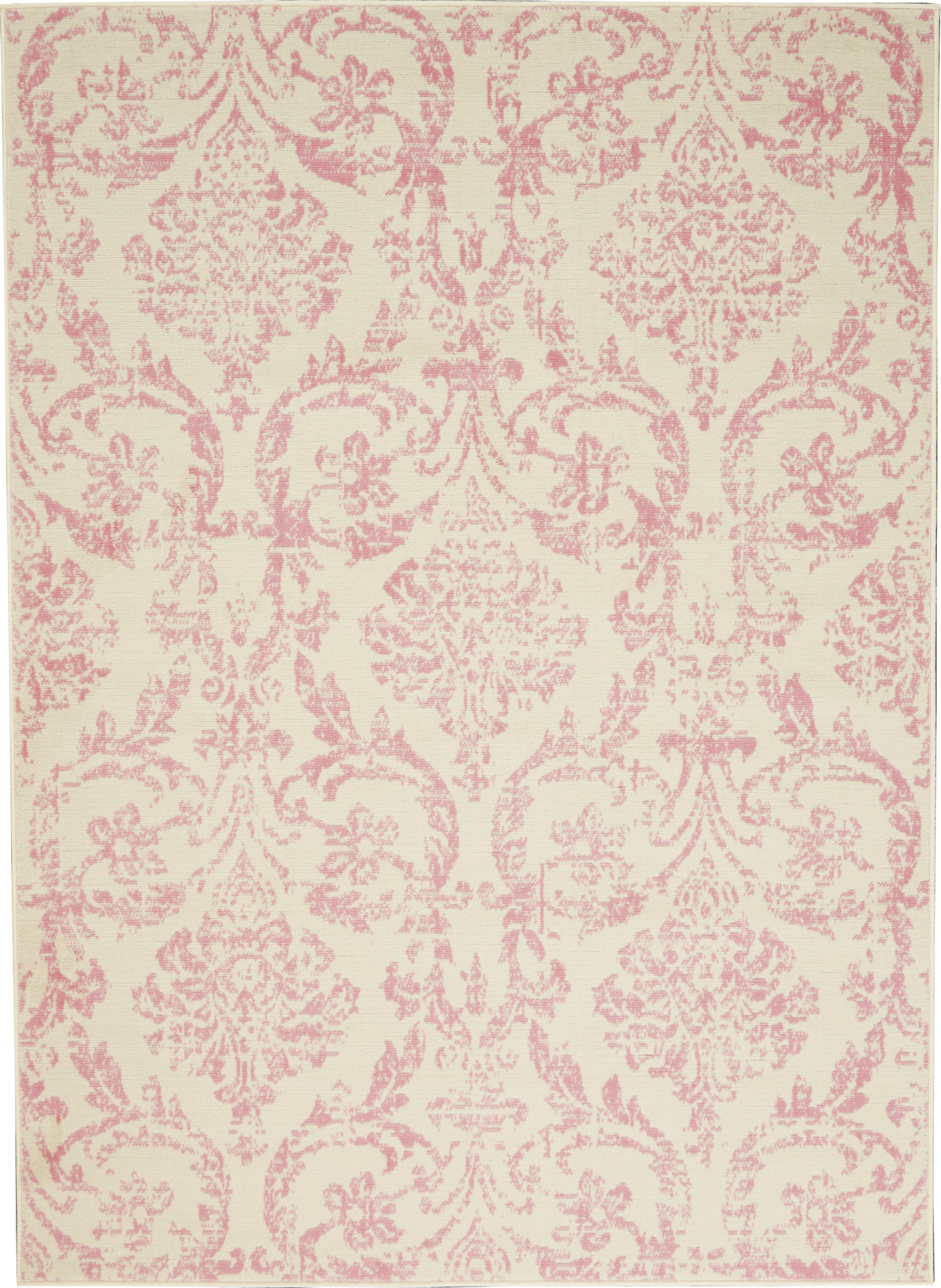 5" X 7" Cream Damask Power Loom Area Rug