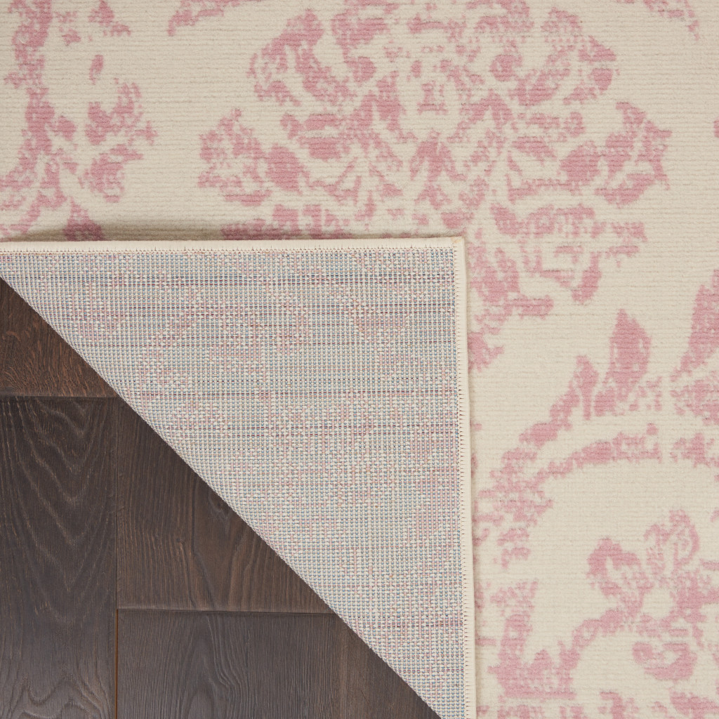 5" X 7" Cream Damask Power Loom Area Rug