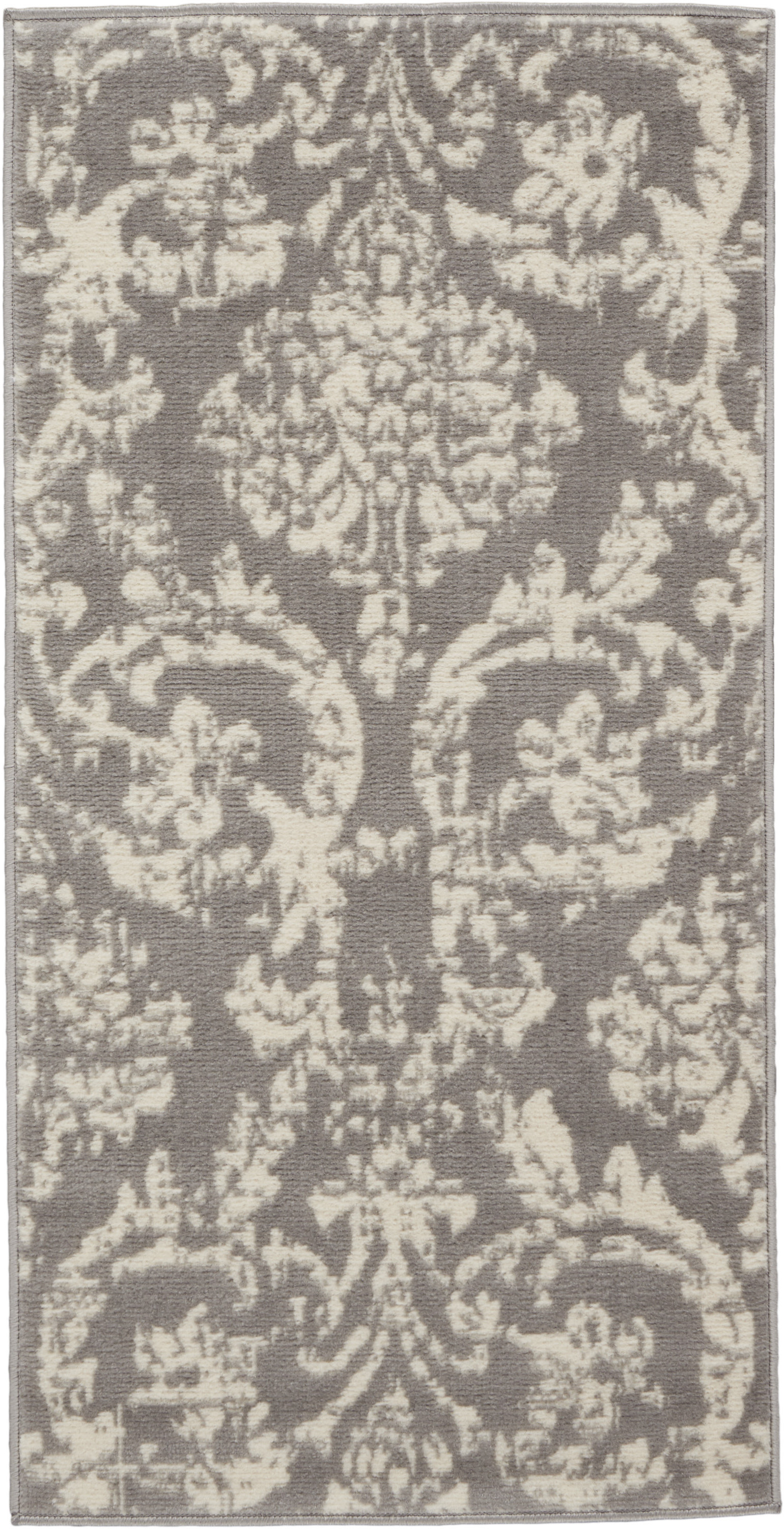 2" X 4" Gray Damask Power Loom Area Rug