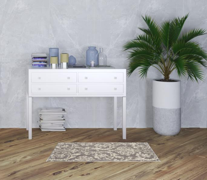 2" X 4" Gray Damask Power Loom Area Rug