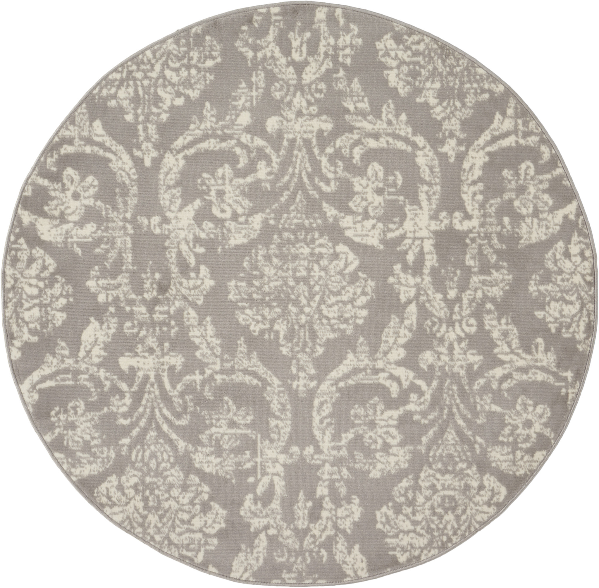 5" Gray Round Damask Power Loom Area Rug