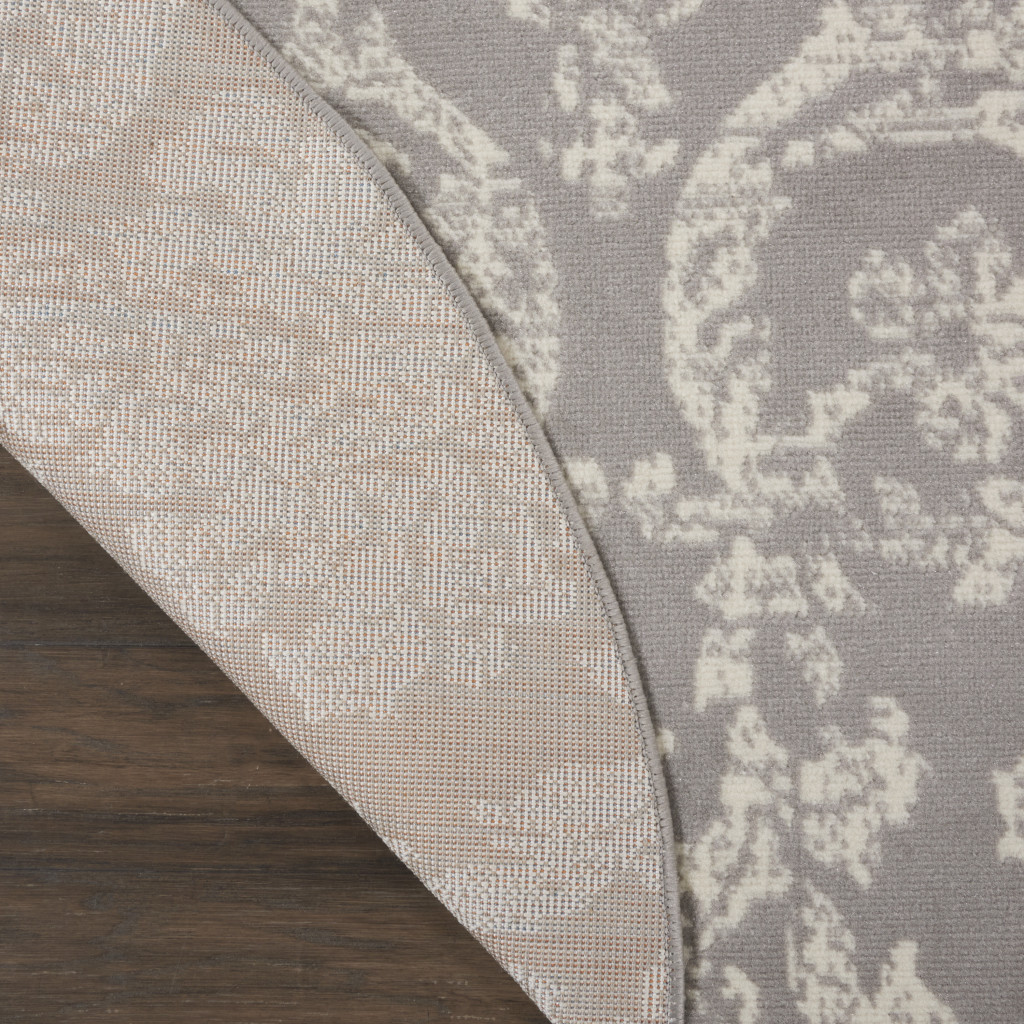 5" Gray Round Damask Power Loom Area Rug