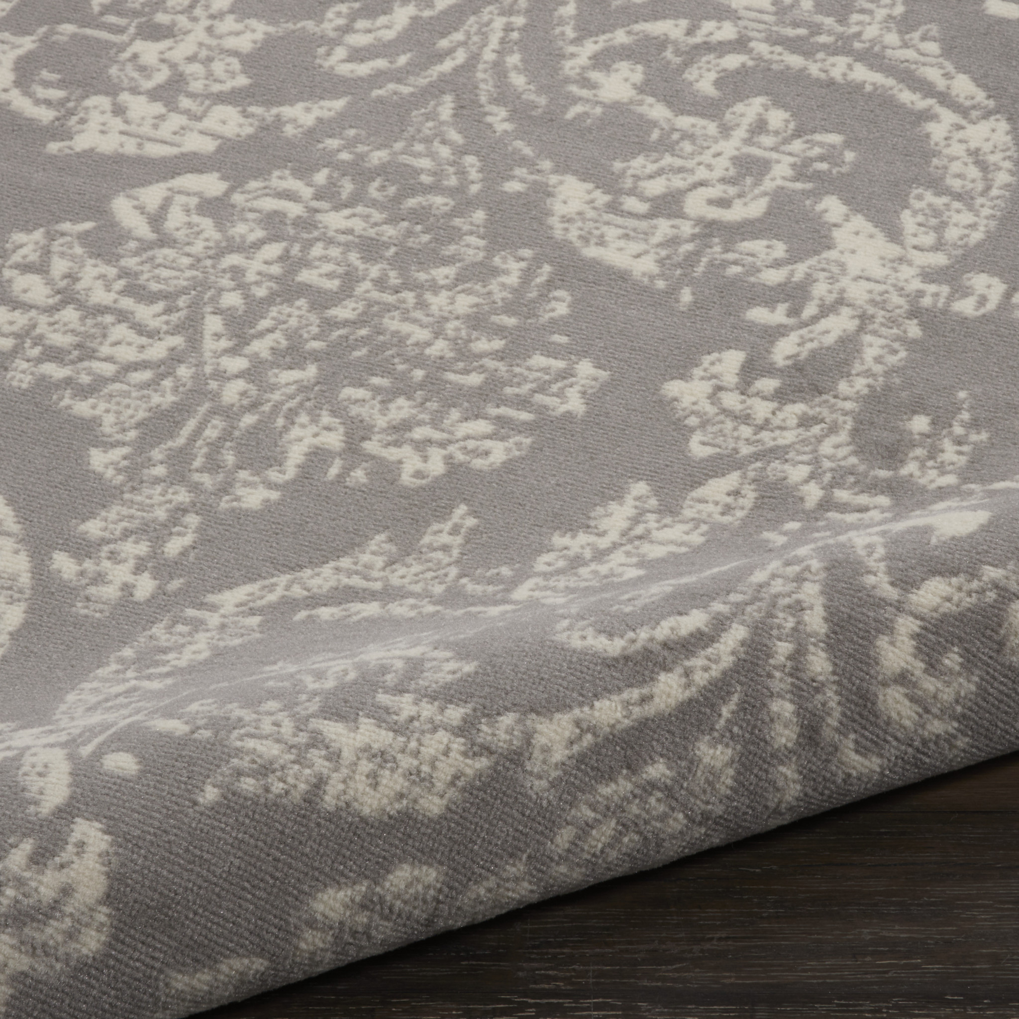 5" Gray Round Damask Power Loom Area Rug