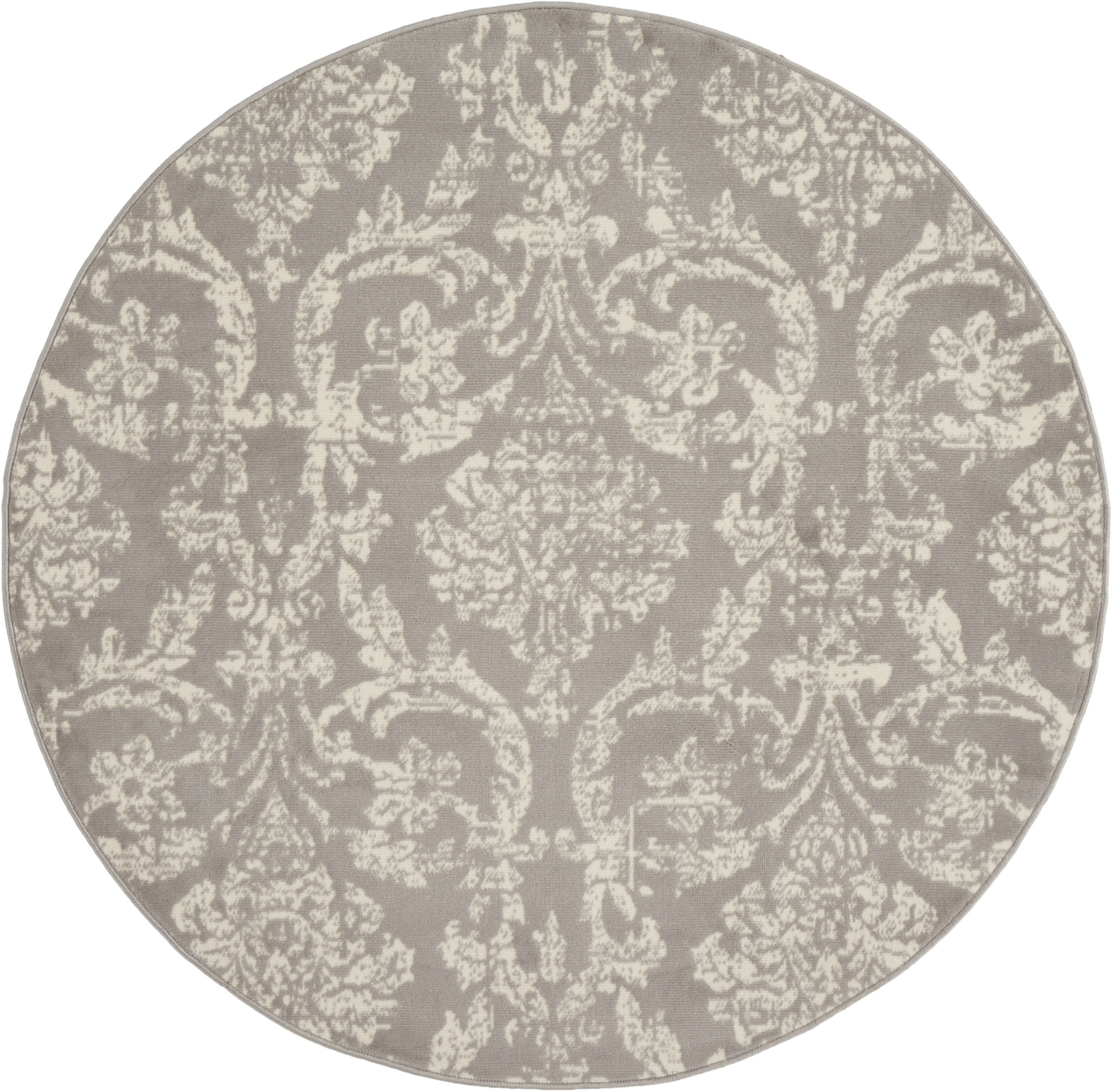 5" Gray Round Damask Power Loom Area Rug
