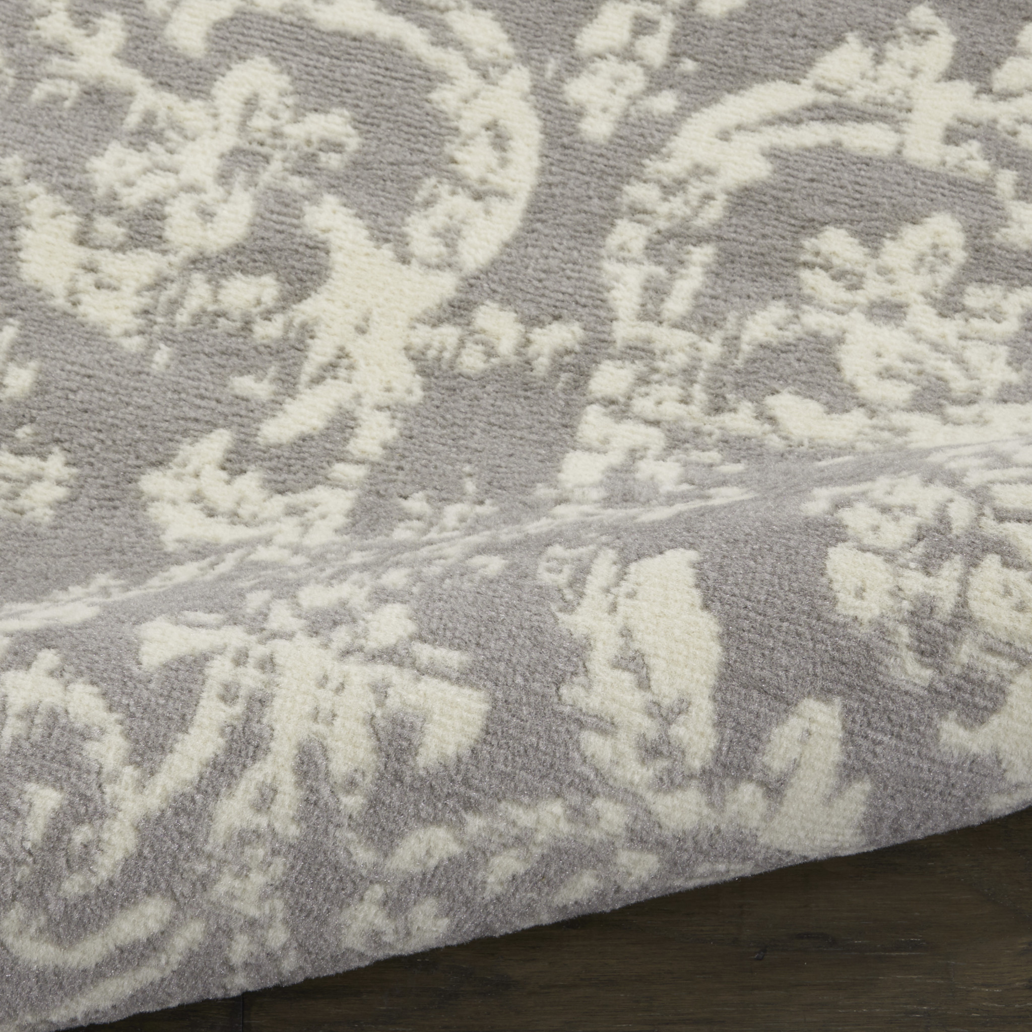 5" X 7" Gray Damask Power Loom Non Skid Area Rug