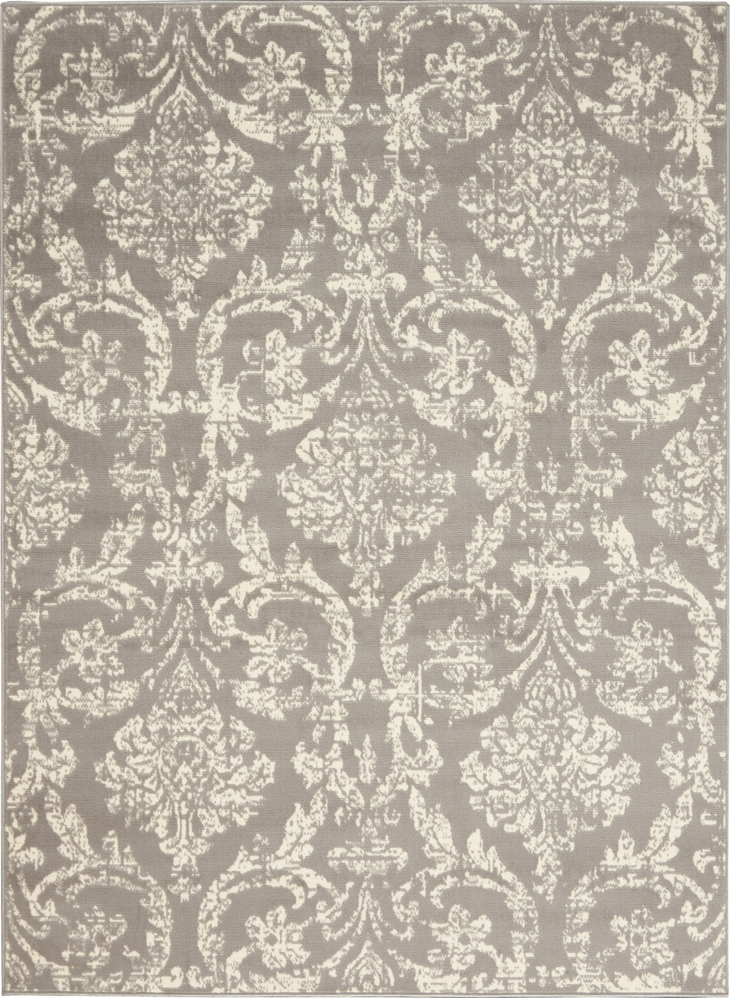 5" X 7" Gray Damask Power Loom Non Skid Area Rug