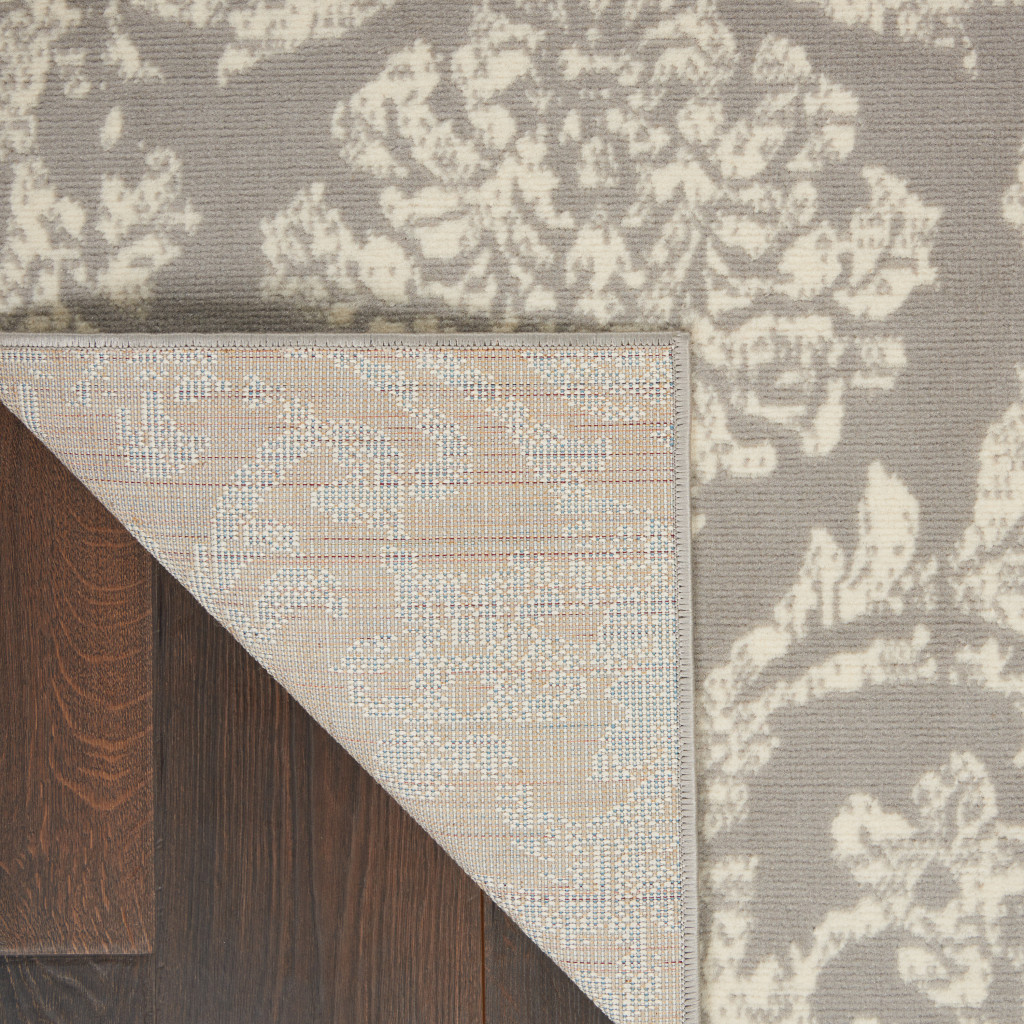 4" X 6" Gray Damask Power Loom Area Rug