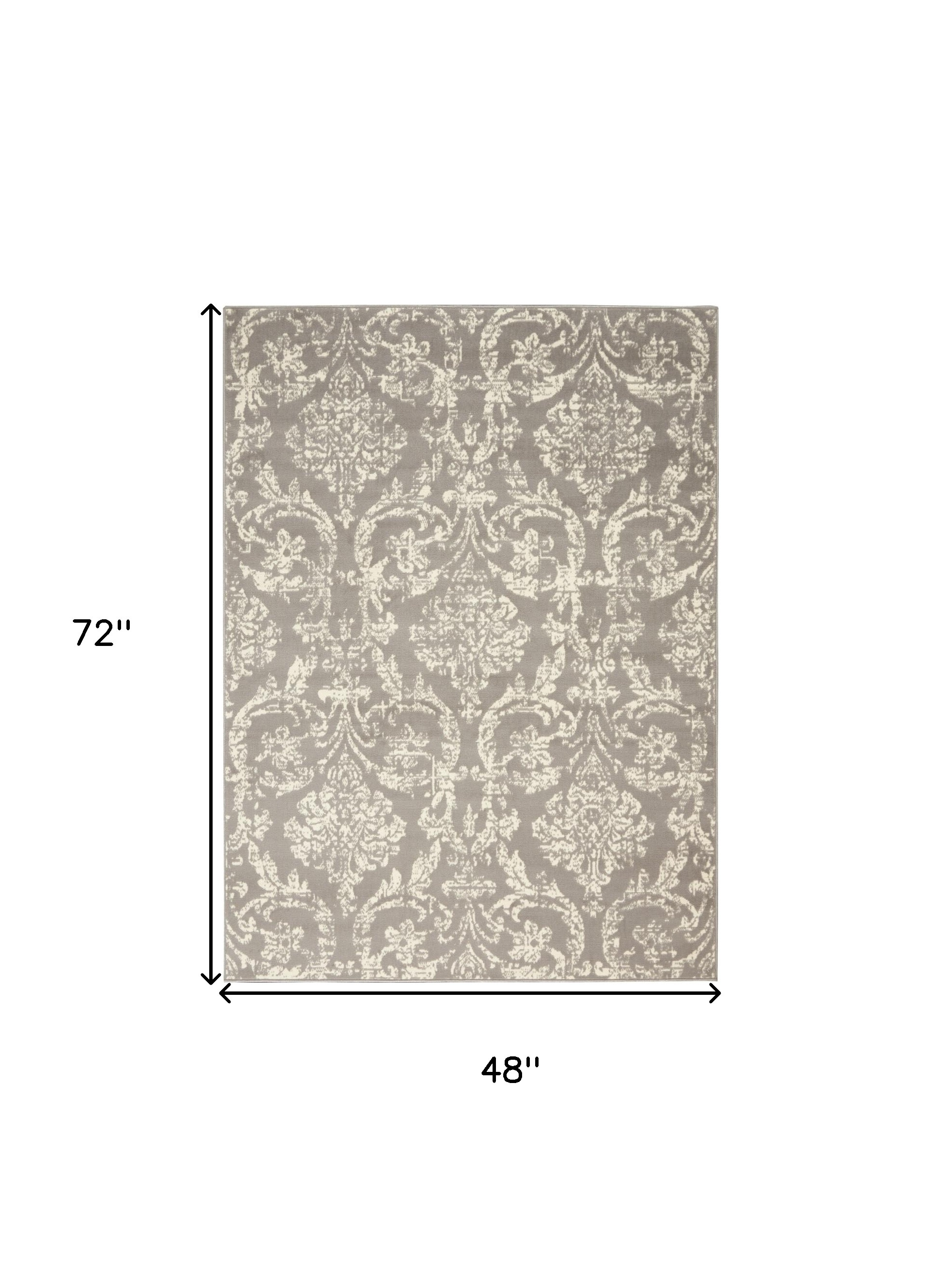 4" X 6" Gray Damask Power Loom Area Rug