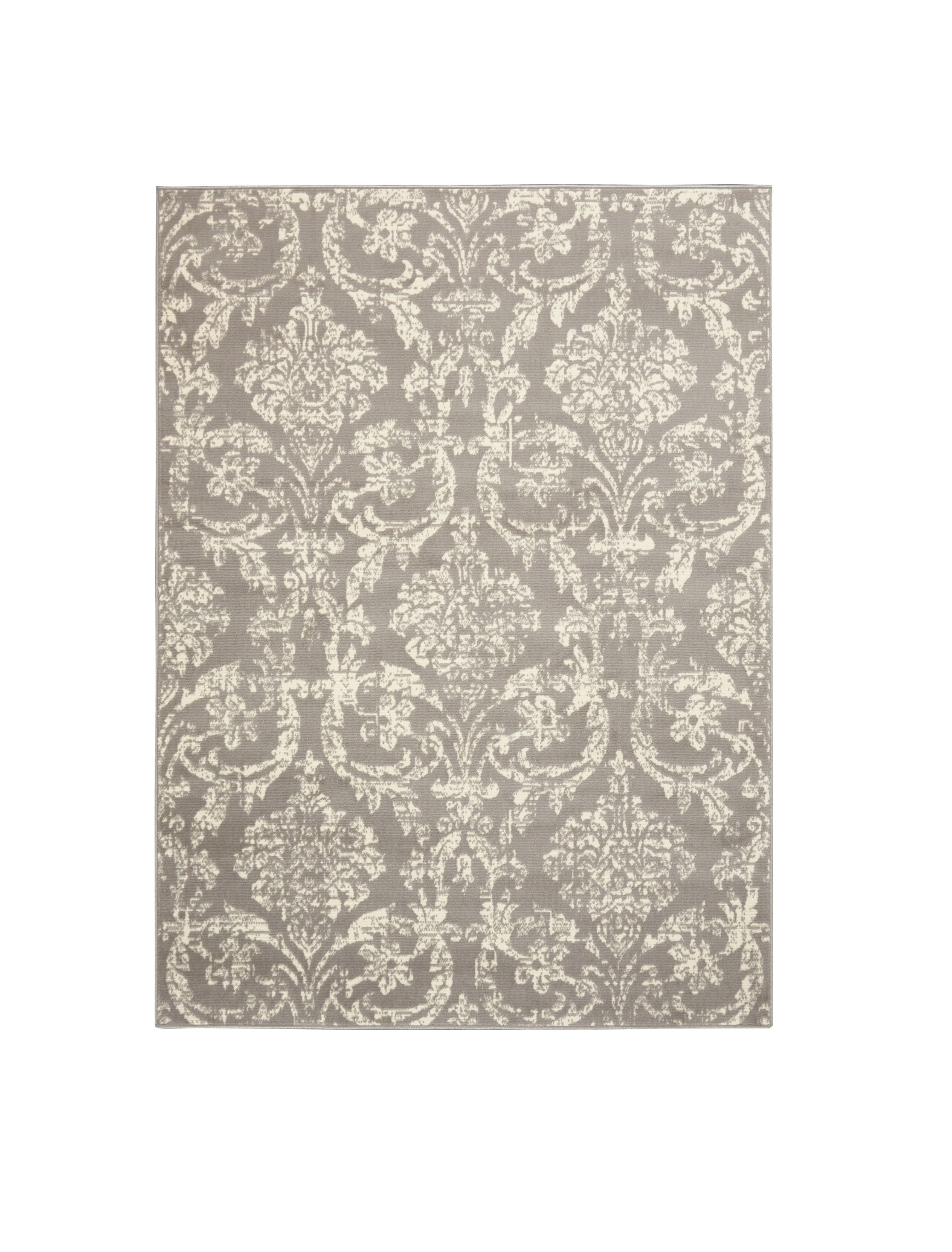 6" X 9" Gray and Ivory Damask Power Loom Distressed Area Rug