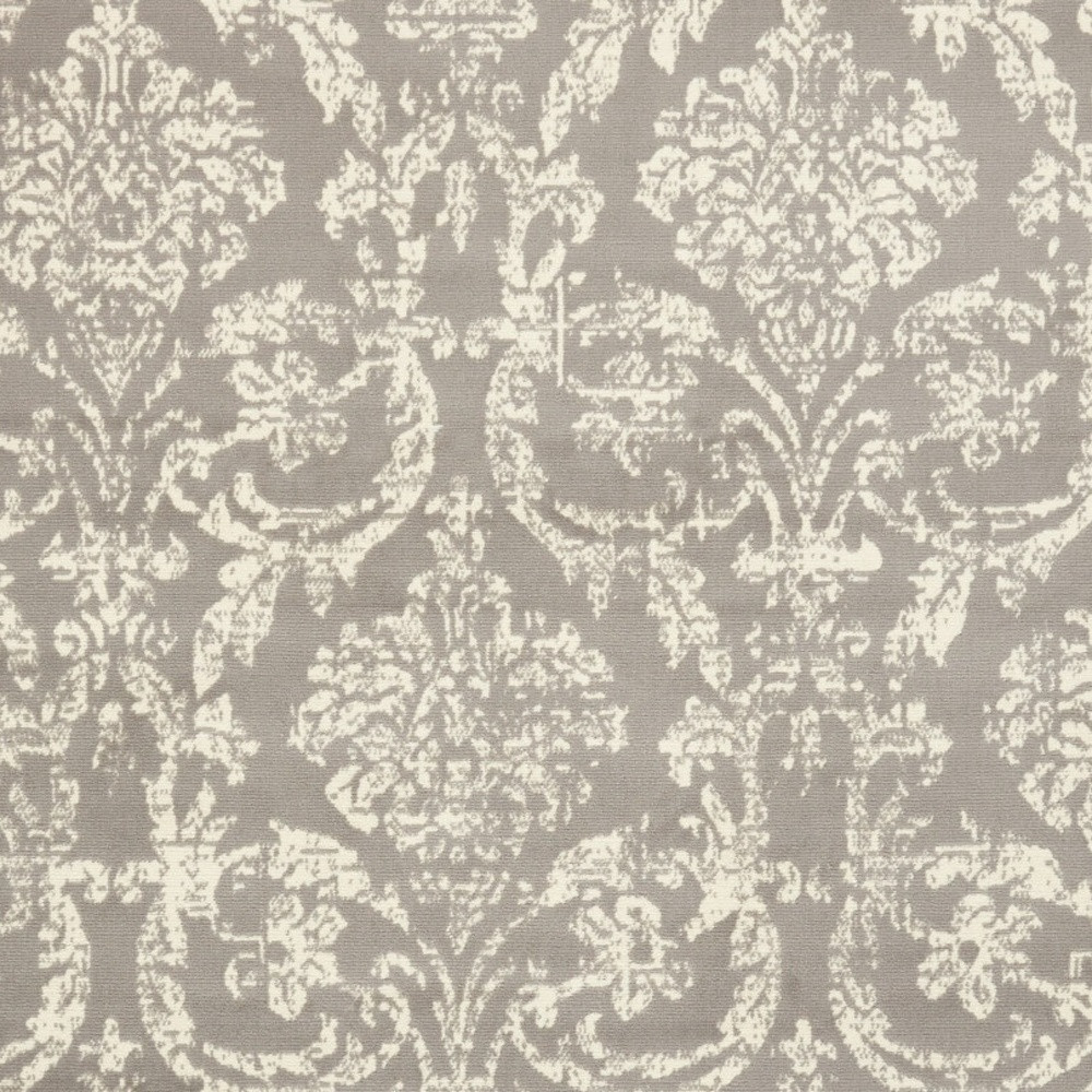 6" X 9" Gray and Ivory Damask Power Loom Distressed Area Rug