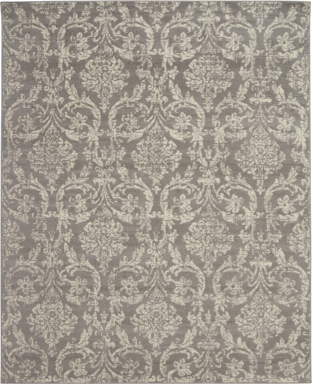8" X 10" Gray Damask Power Loom Area Rug