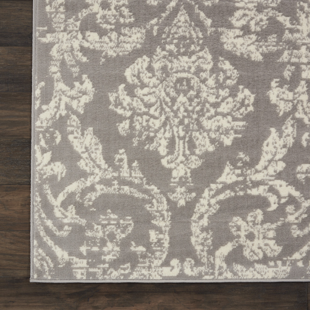 8" X 10" Gray Damask Power Loom Area Rug