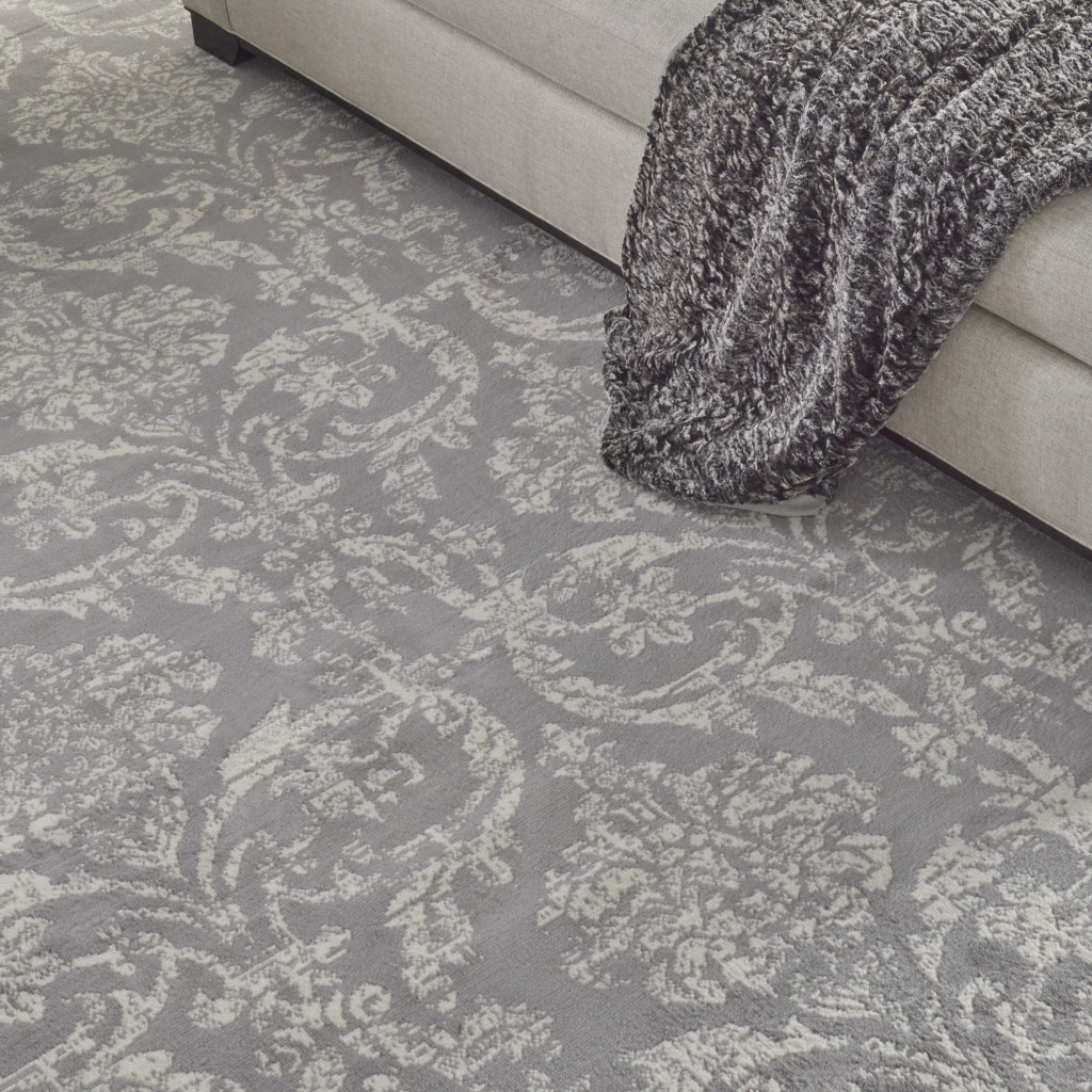 8" X 10" Gray Damask Power Loom Area Rug