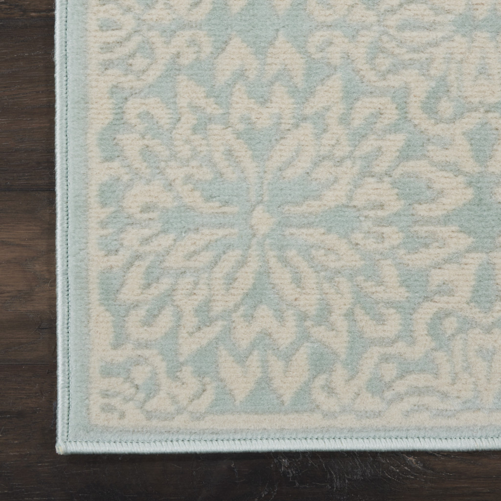 7 Aqua Floral Power Loom Runner Rug