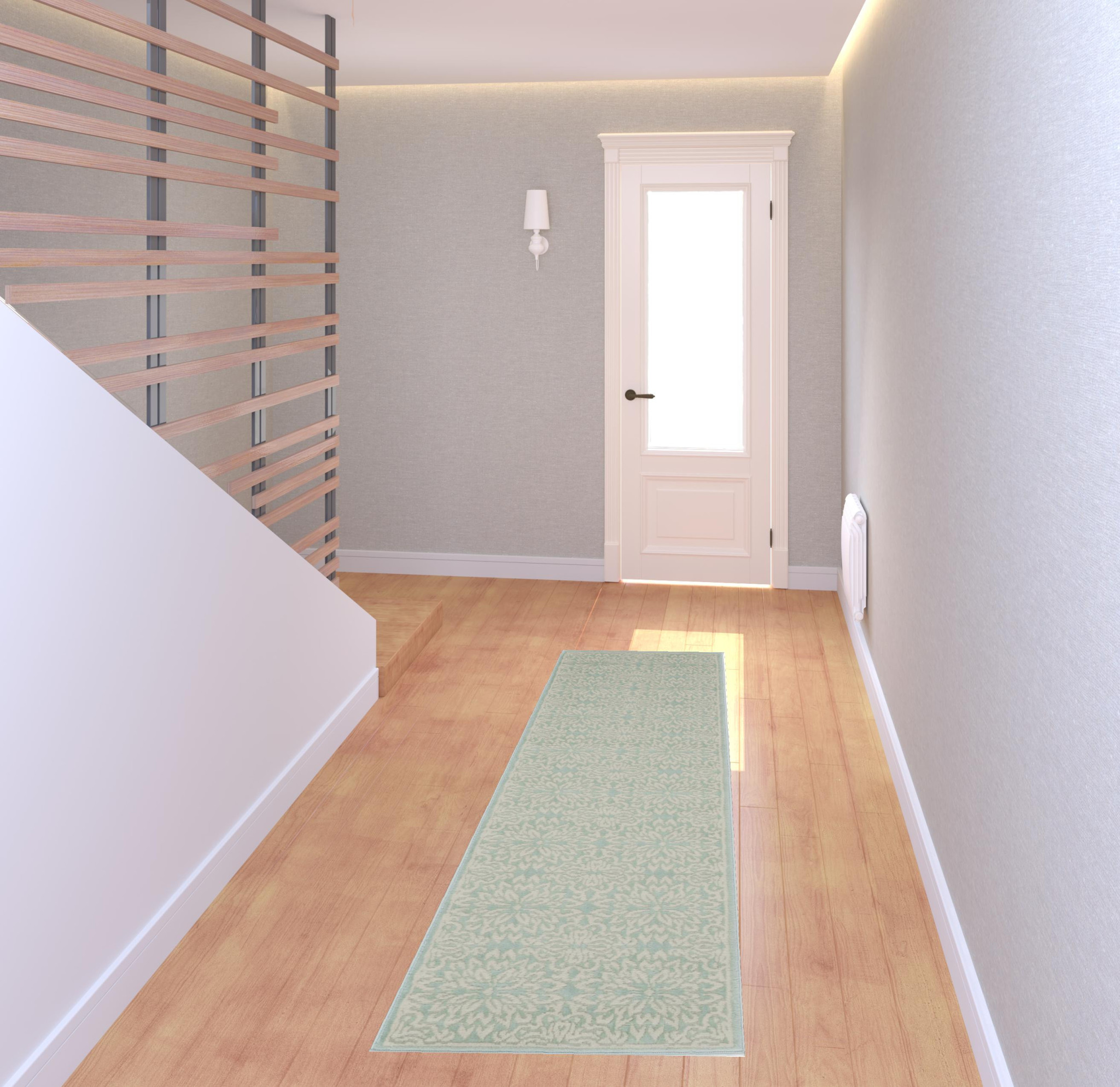 7 Aqua Floral Power Loom Runner Rug