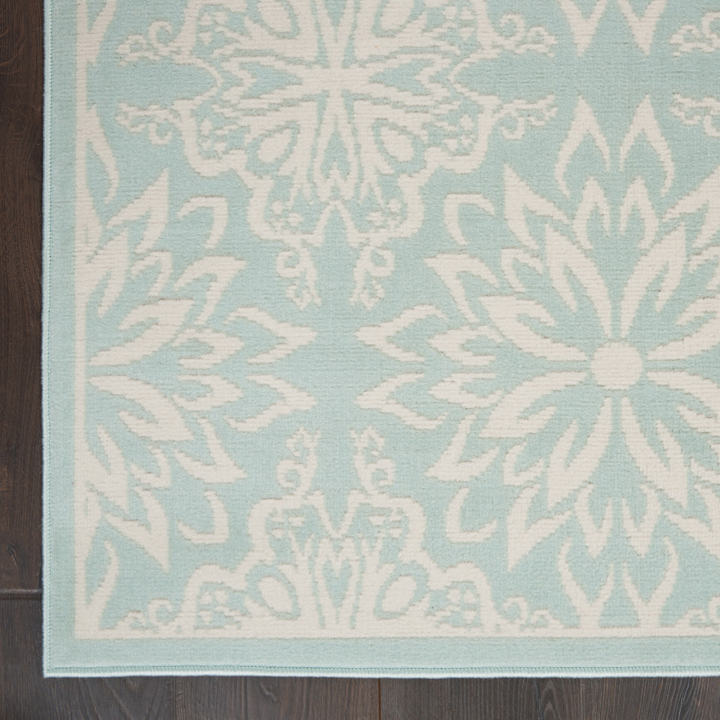 4" X 6" Aqua Floral Power Loom Area Rug