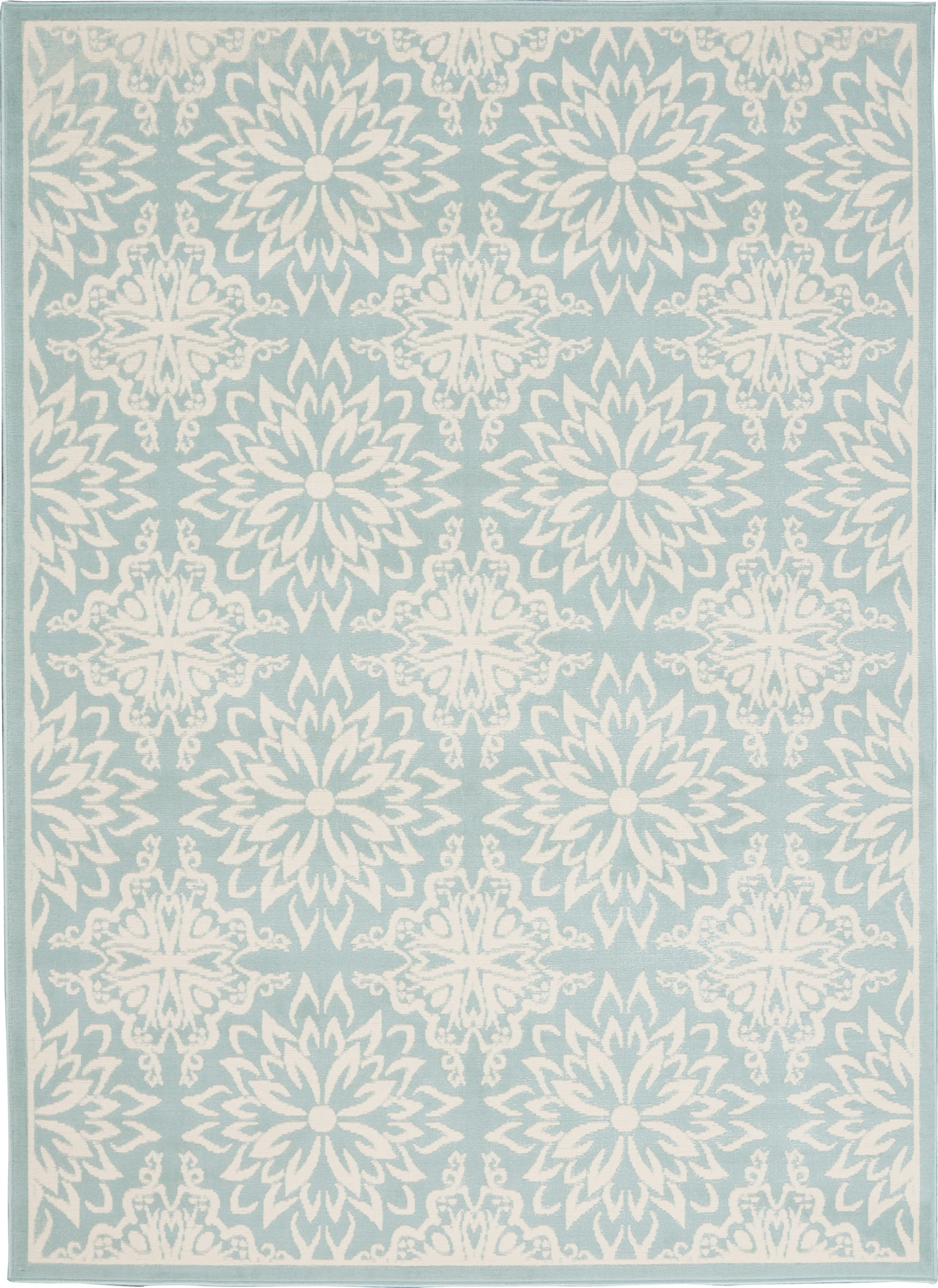 4" X 6" Aqua Floral Power Loom Area Rug