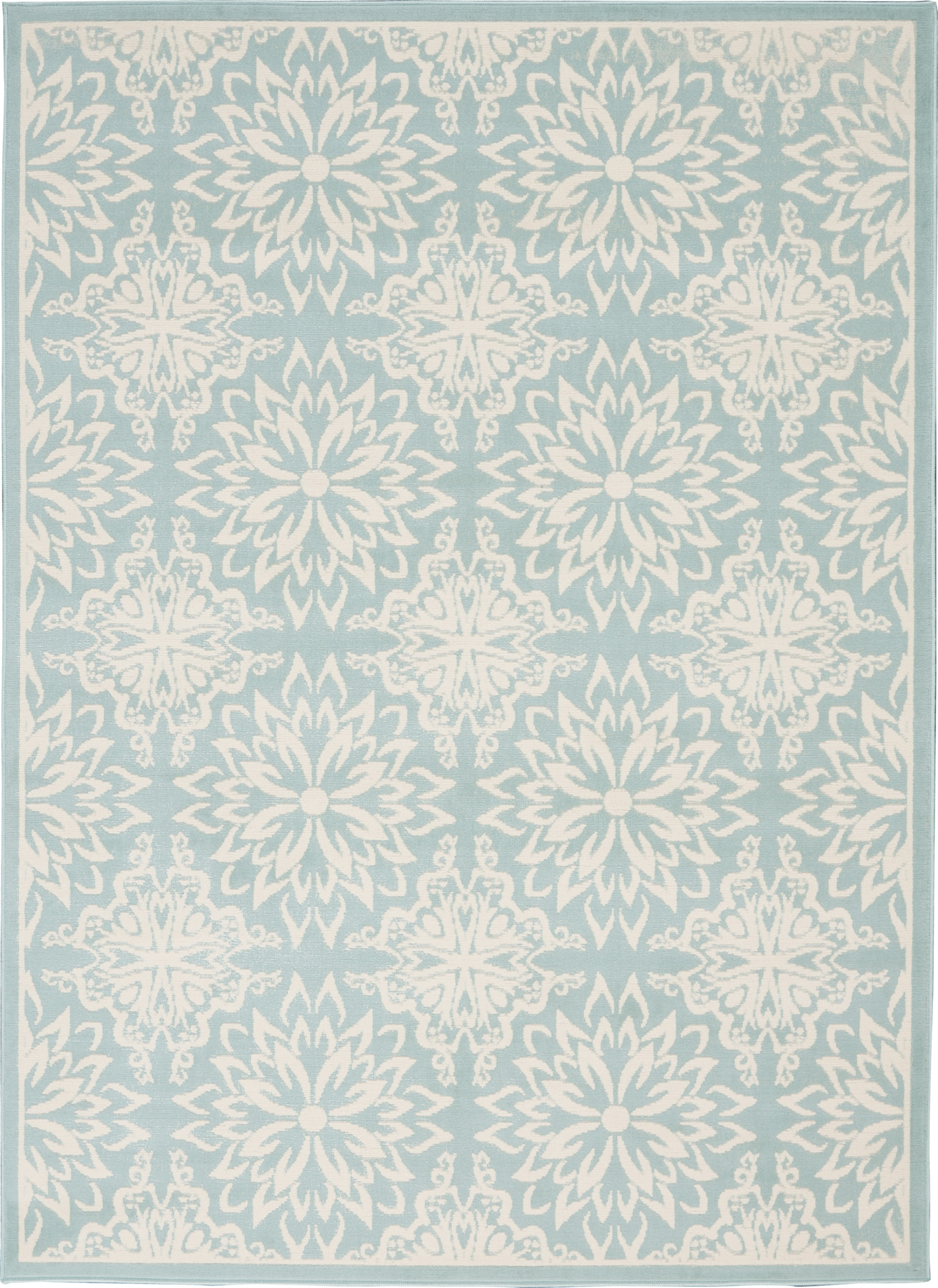 5" X 7" Blue and Ivory Floral Medallion Power Loom Area Rug
