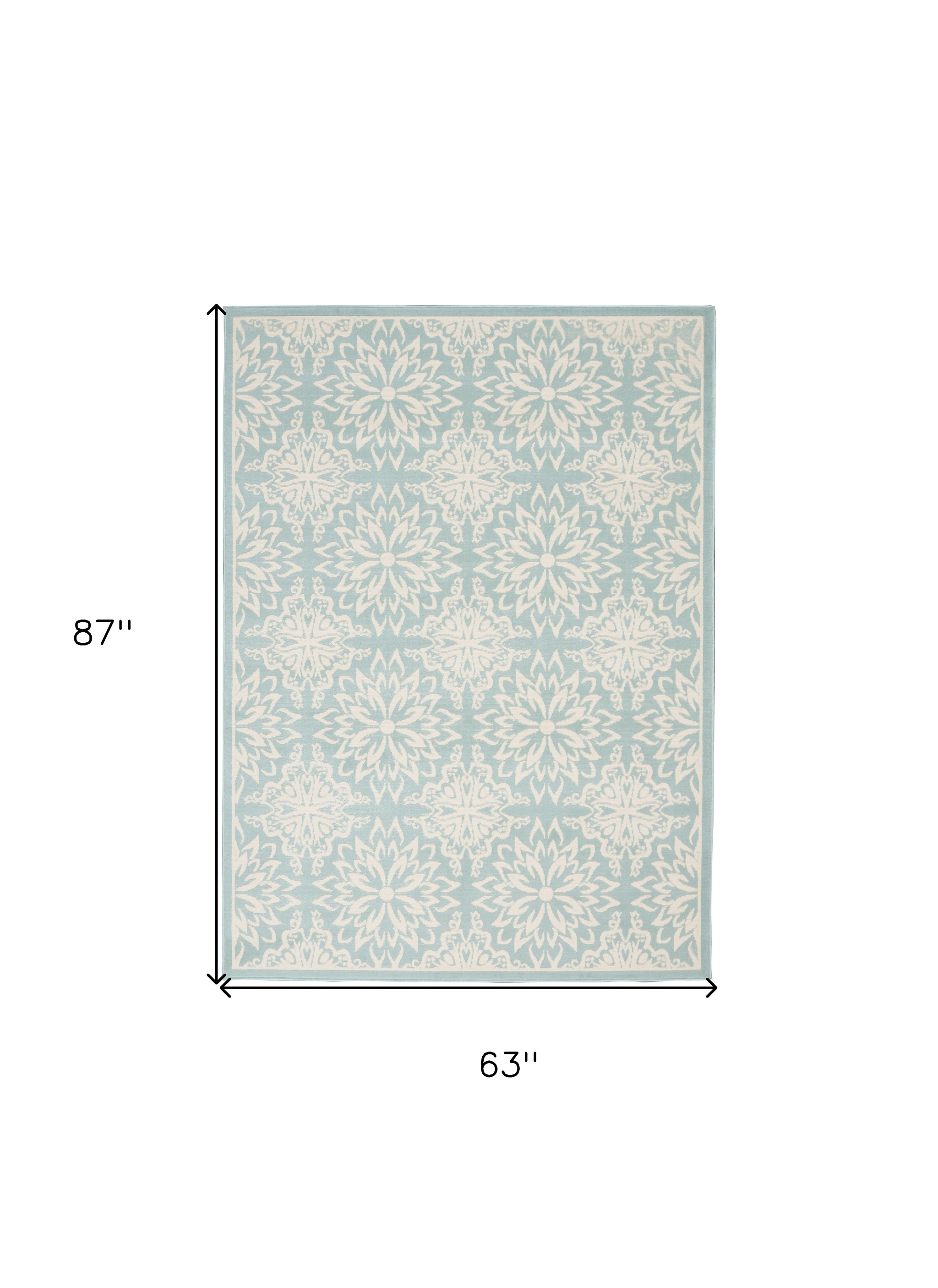 5" X 7" Blue and Ivory Floral Medallion Power Loom Area Rug