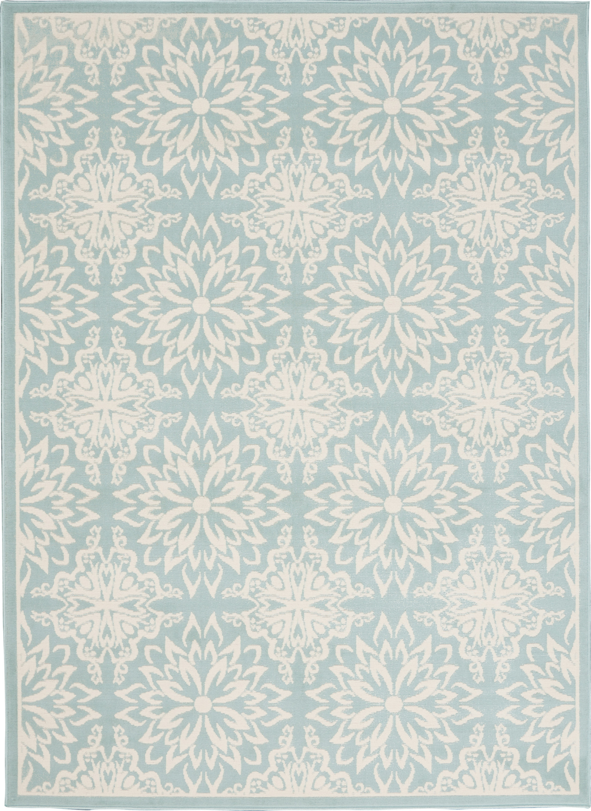 5" X 7" Blue and Ivory Floral Medallion Power Loom Area Rug