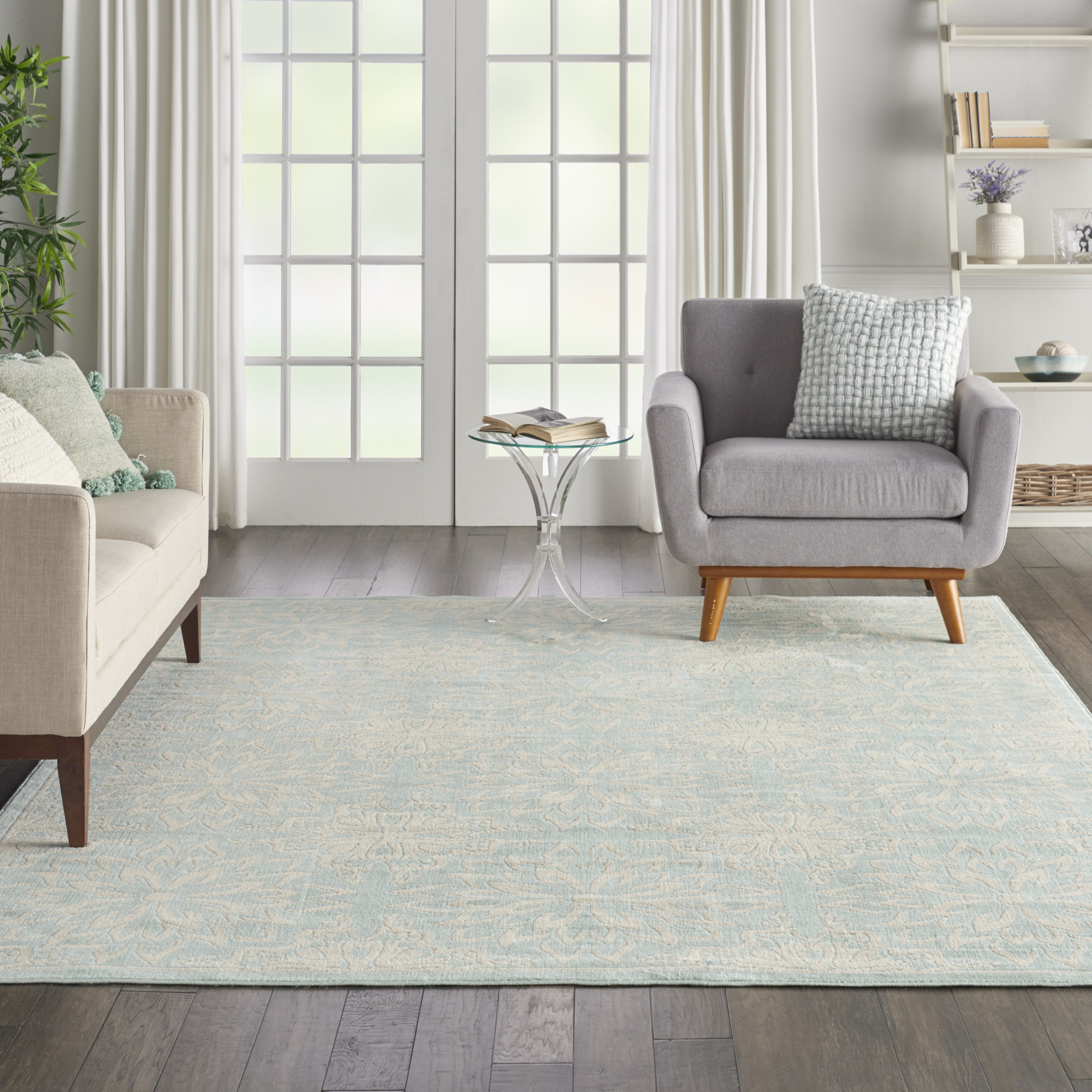 8" X 10" Aqua Floral Power Loom Area Rug