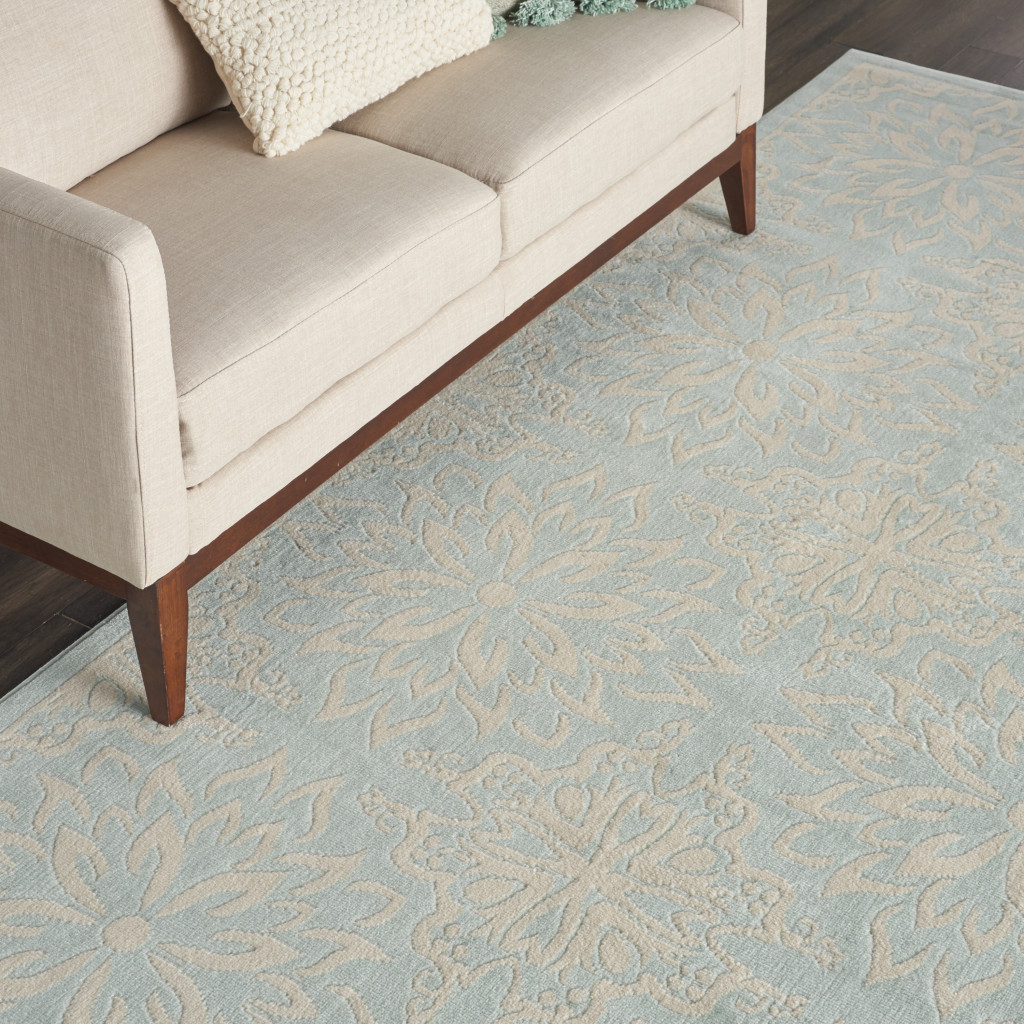 8" X 10" Aqua Floral Power Loom Area Rug