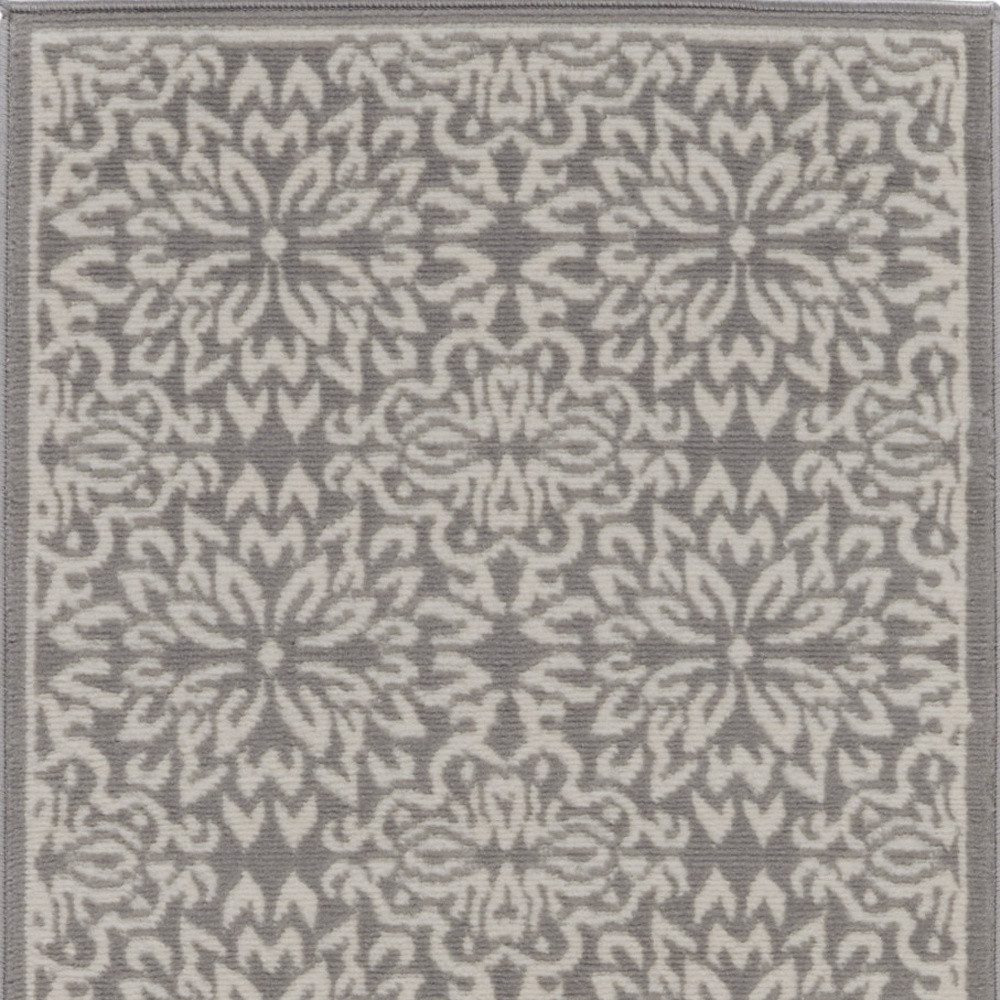7" Gray Floral Power Loom Runner Rug