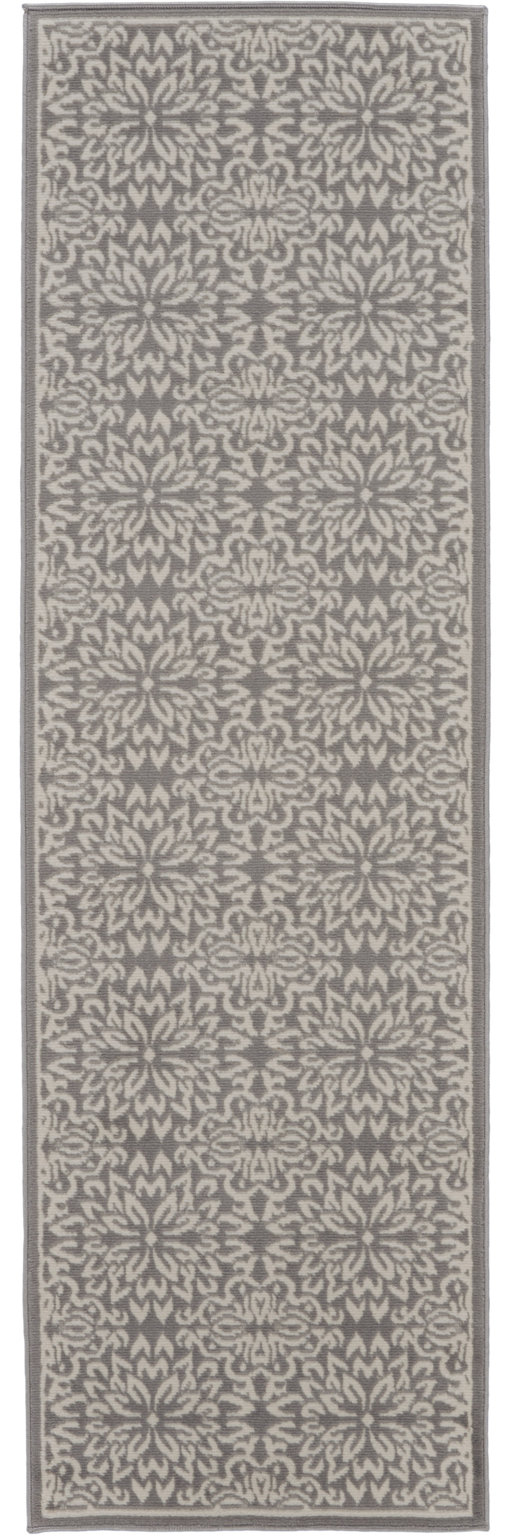 7" Gray Floral Power Loom Runner Rug
