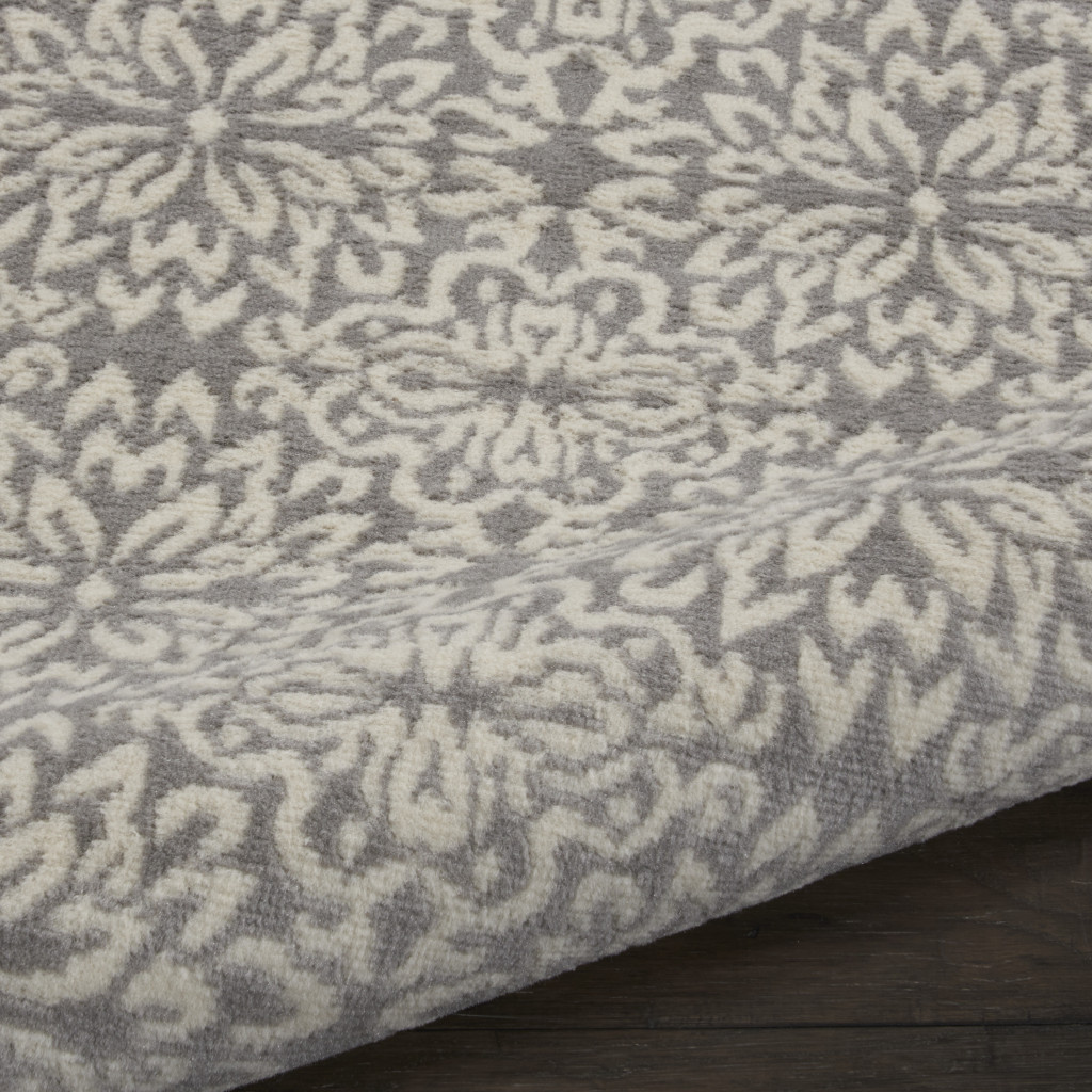7" Gray Floral Power Loom Runner Rug