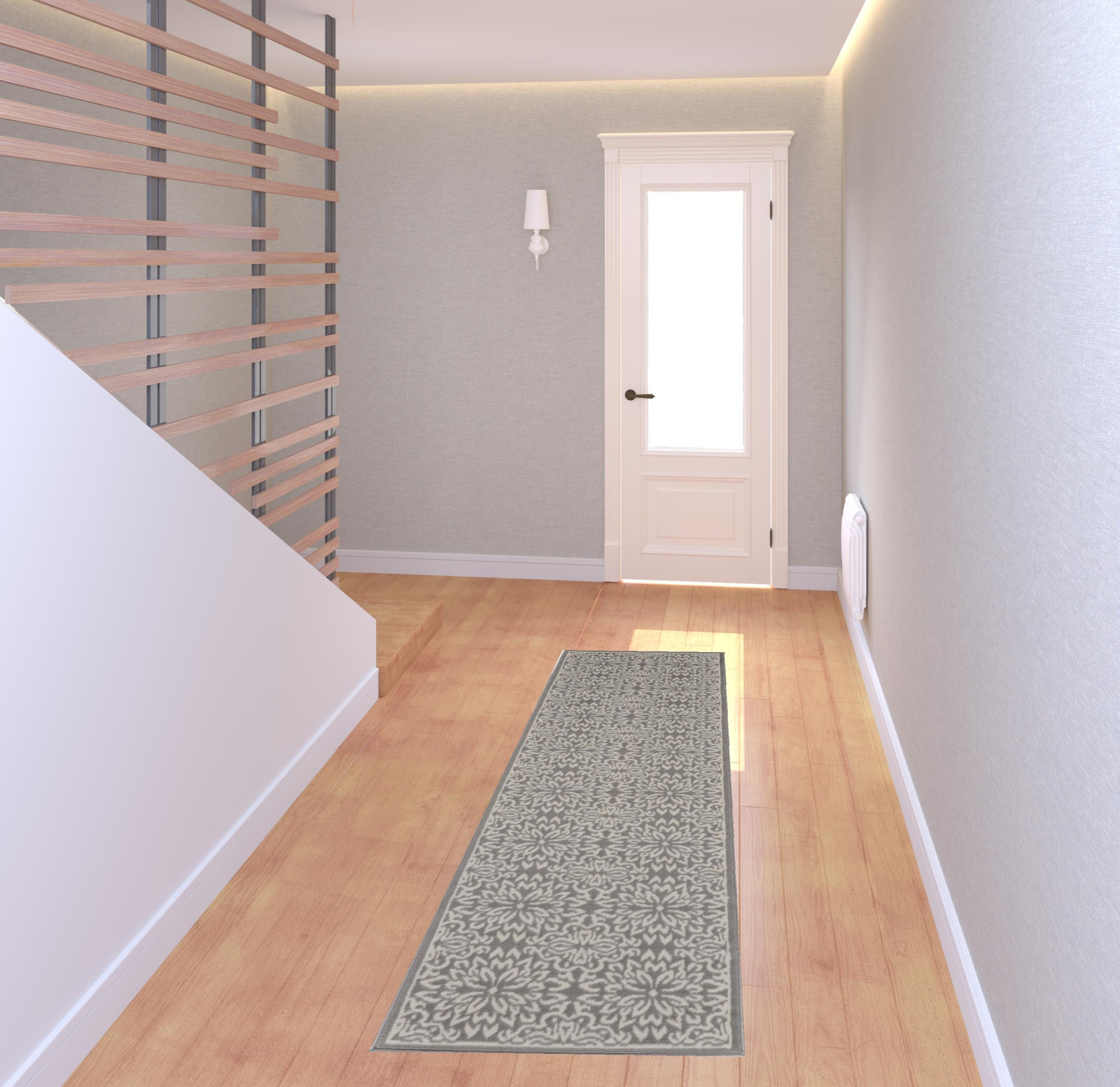 7" Gray Floral Power Loom Runner Rug