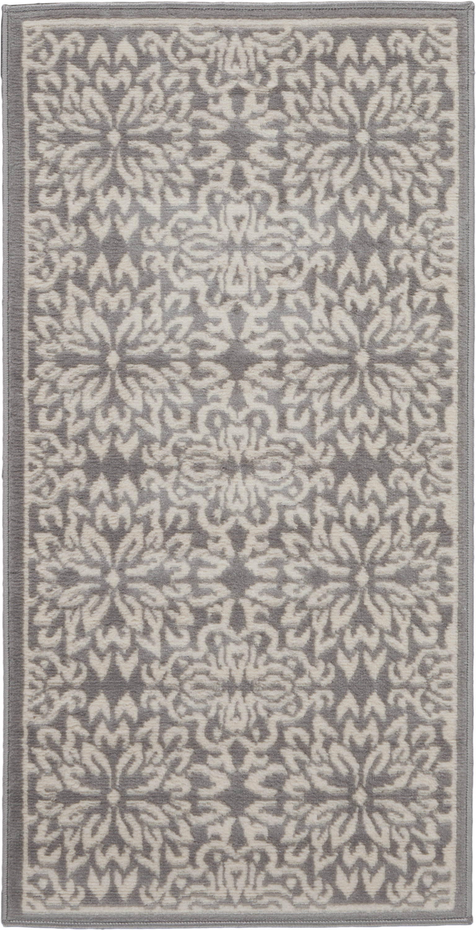 2" X 4" Gray Floral Power Loom Area Rug