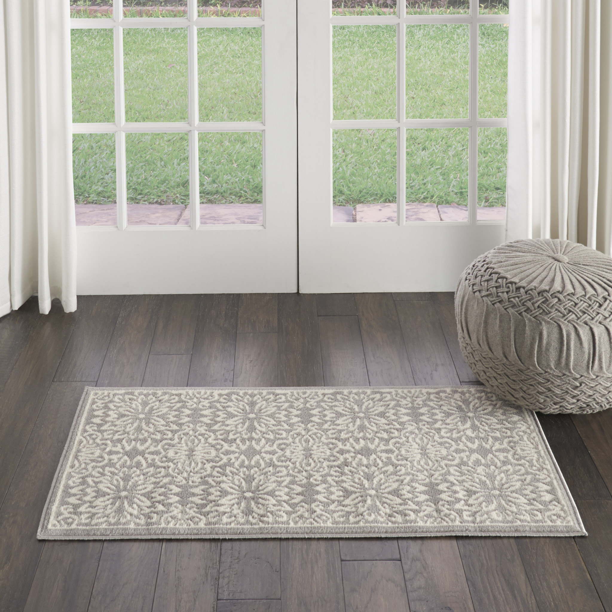 2" X 4" Gray Floral Power Loom Area Rug